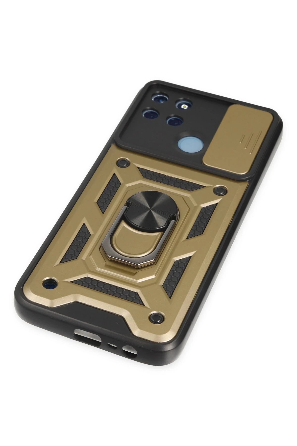 Newface Realme C25Y Kılıf Pars Lens Yüzüklü Silikon - Gold