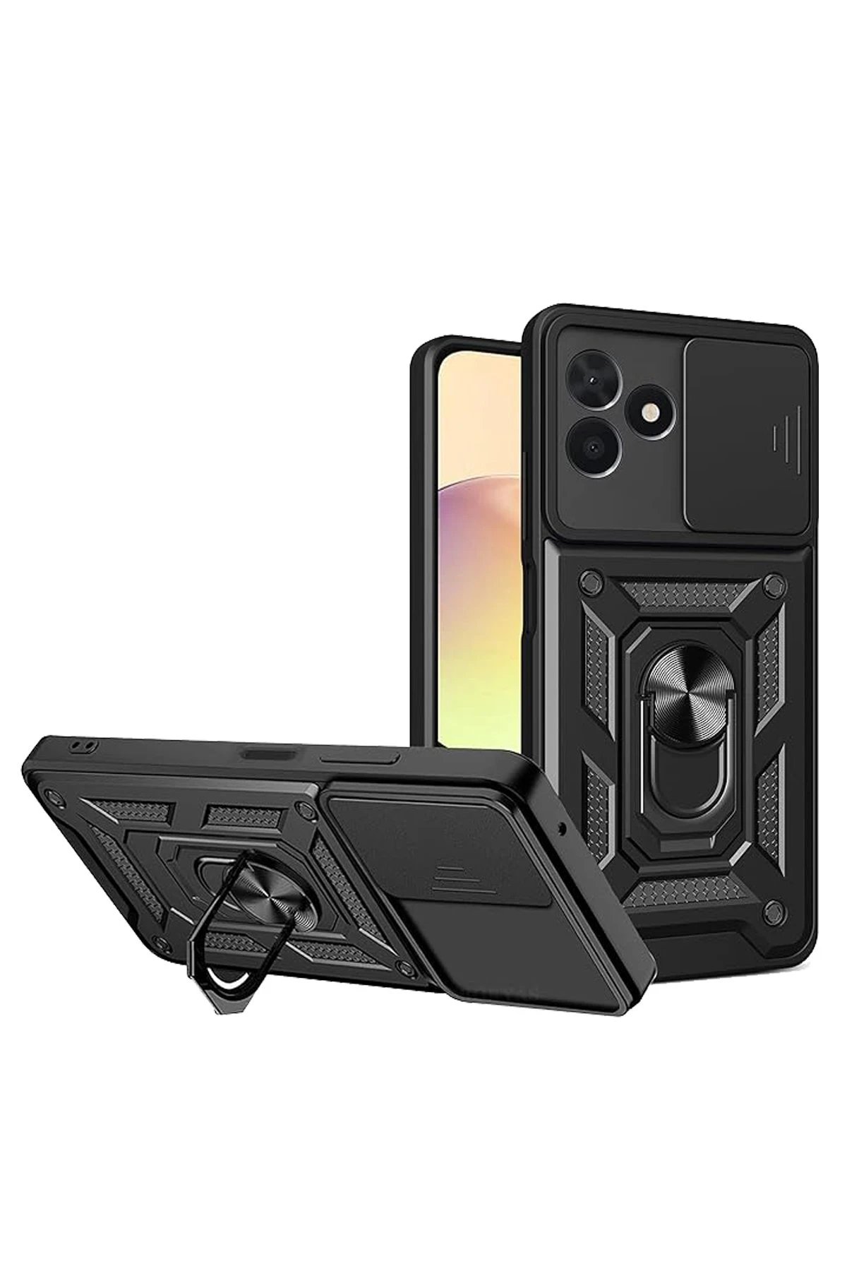 Newface Realme C53 Kılıf Pars Lens Yüzüklü Silikon - Siyah