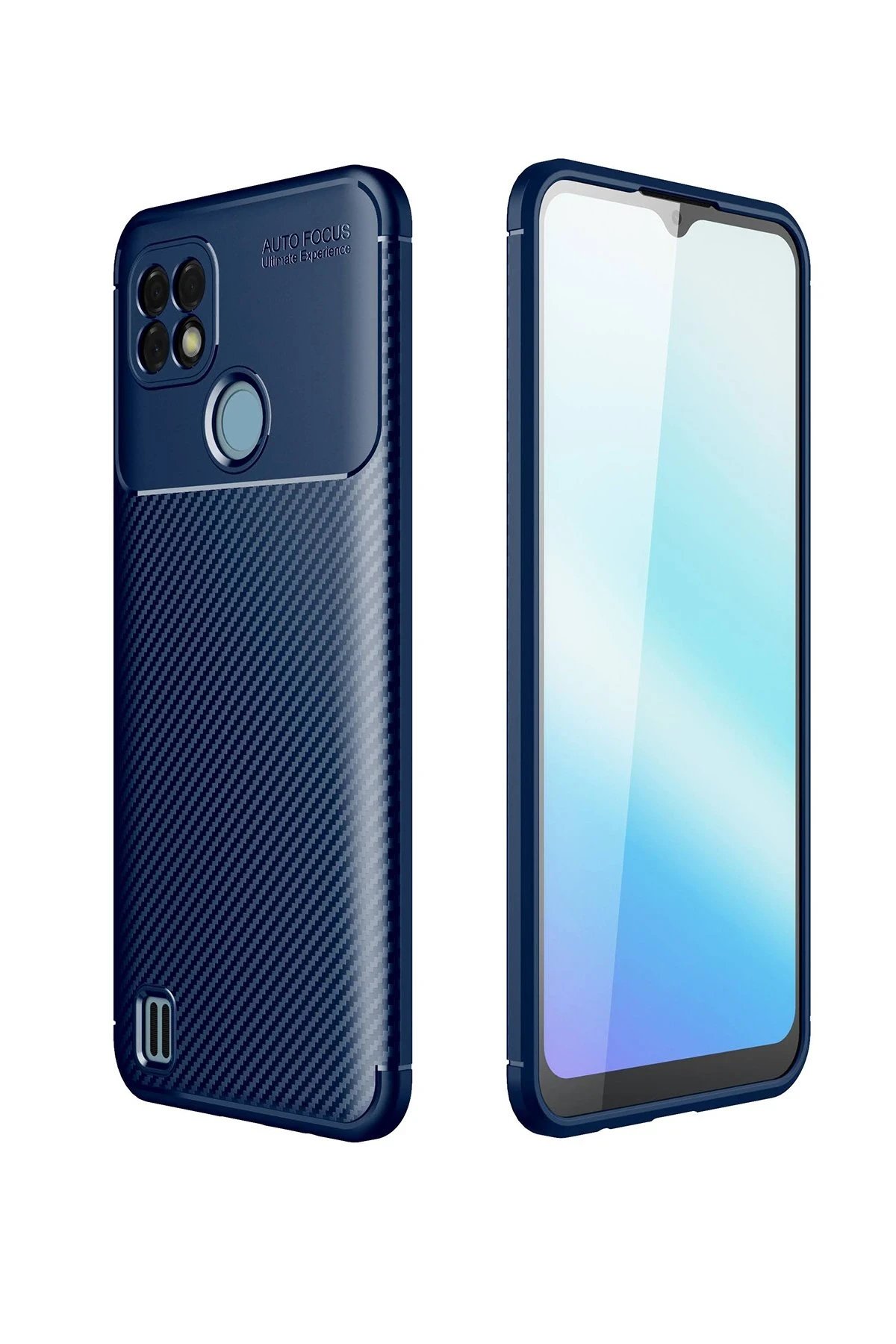 Newface Realme C21 Kılıf Auto Focus Karbon Kapak - Lacivert