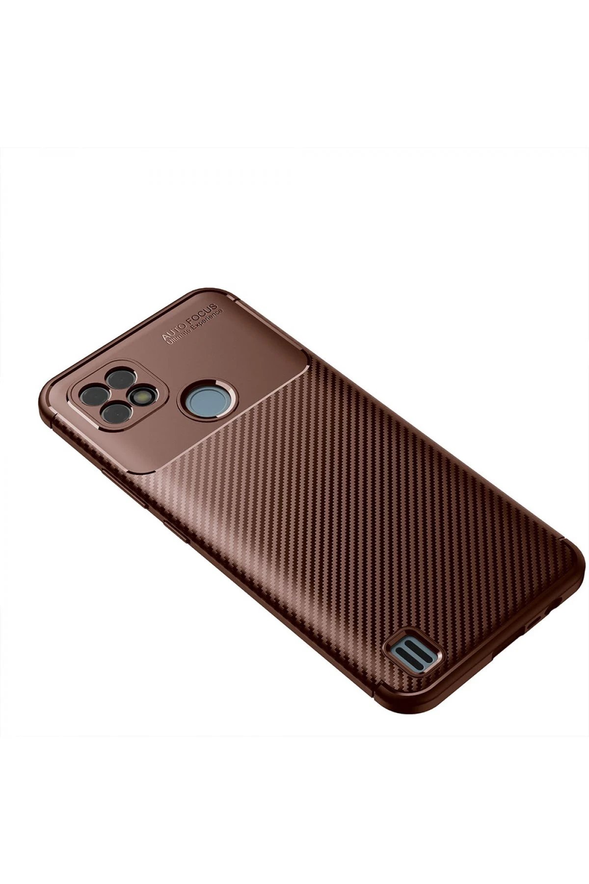 Newface Realme C21 Kılıf Auto Focus Karbon Kapak - Kahverengi