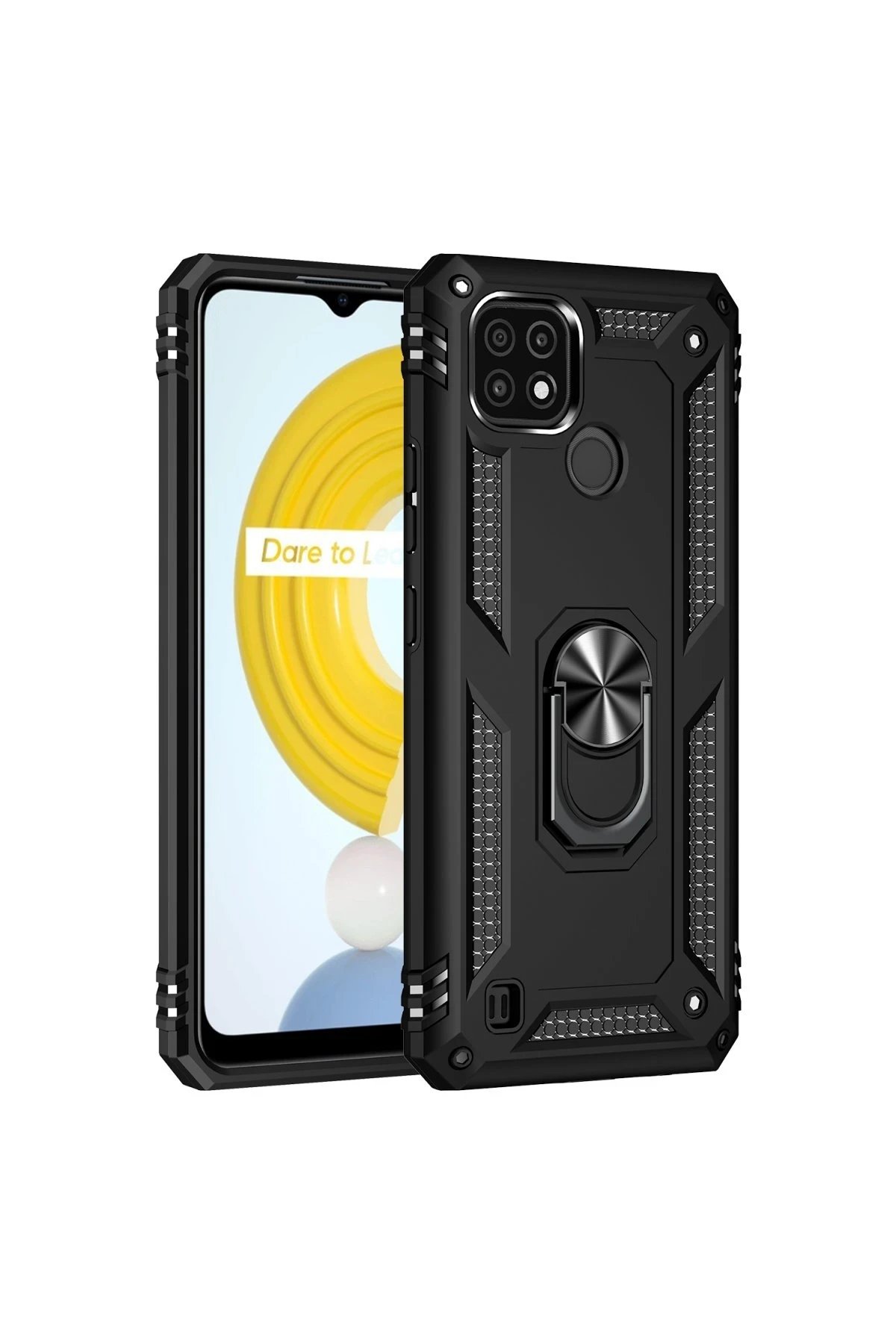 Newface Realme C21 Kılıf Sofya Yüzüklü Silikon Kapak - Siyah