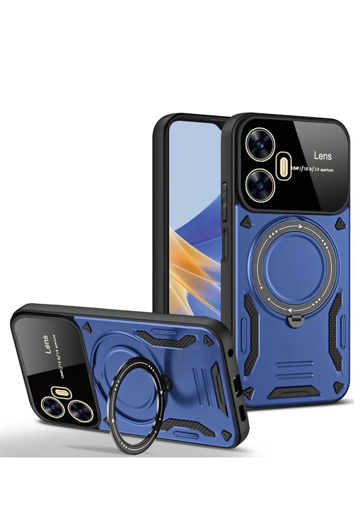 Newface Realme C55 Kılıf Joy Lens Standlı Kapak - Lacivert