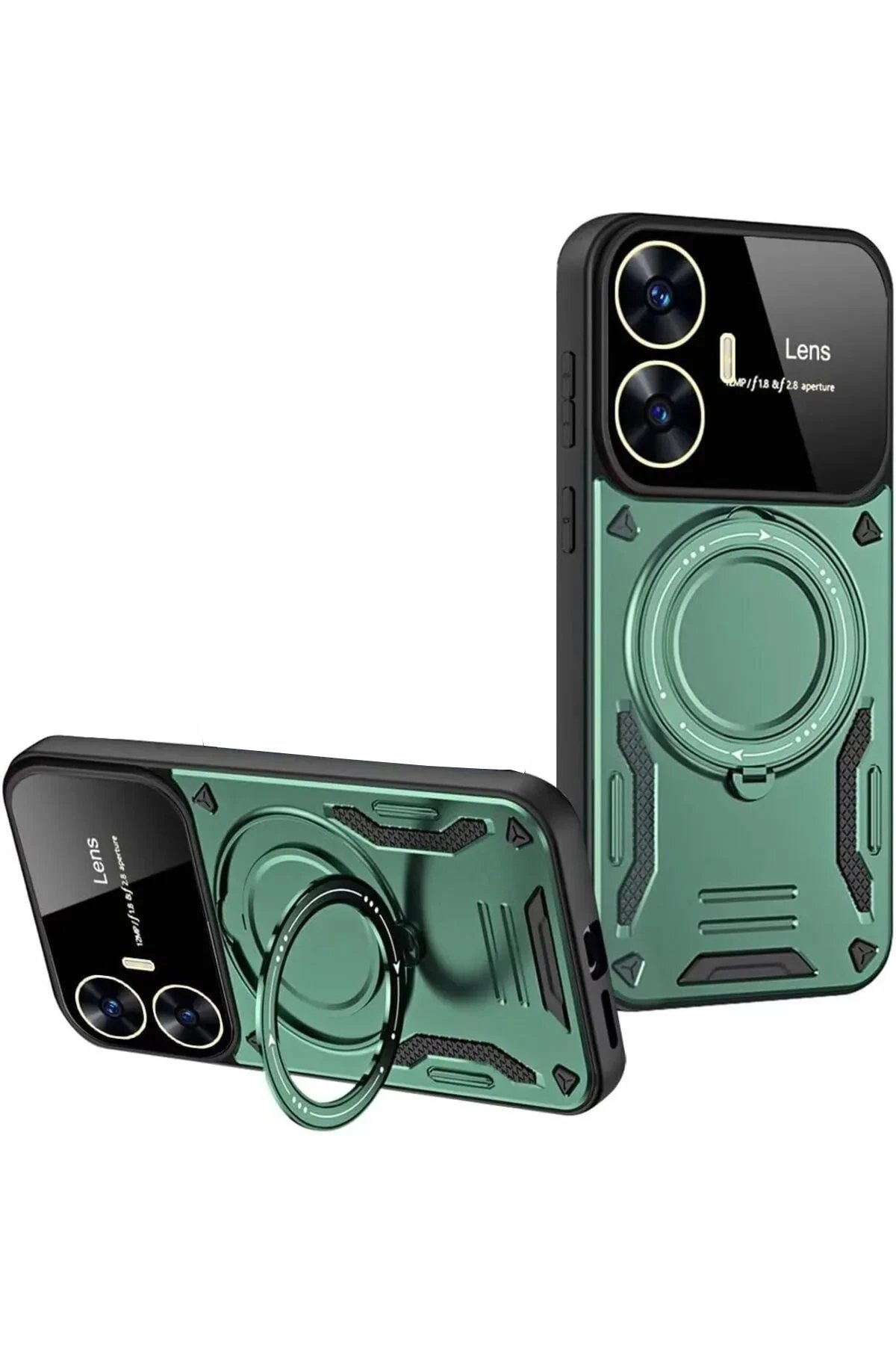 Newface Realme C55 Kılıf Joy Lens Standlı Kapak - Koyu Yeşil