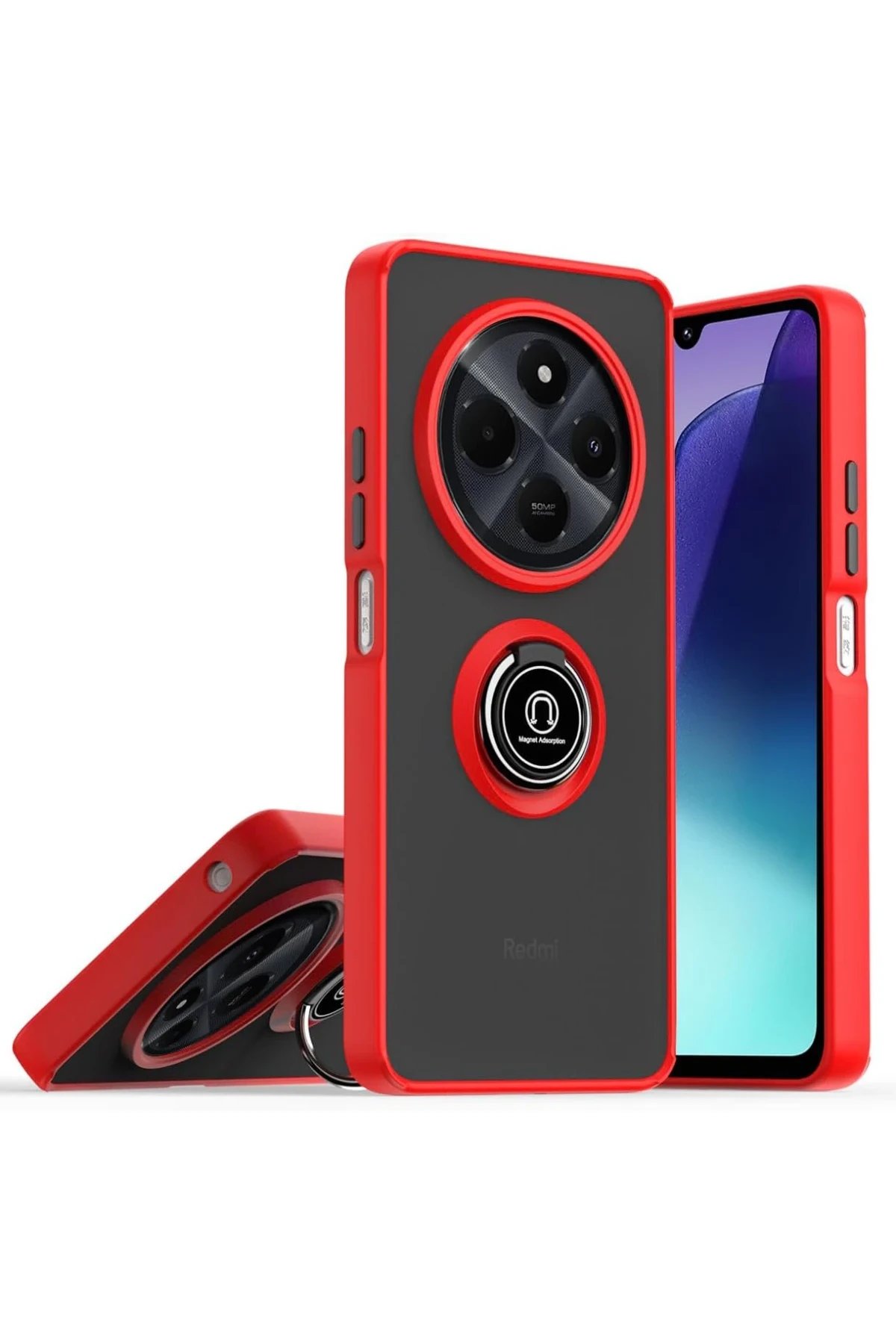 Newface Realme C75 4G Kılıf Montreal Yüzüklü Silikon Kapak - Kırmızı