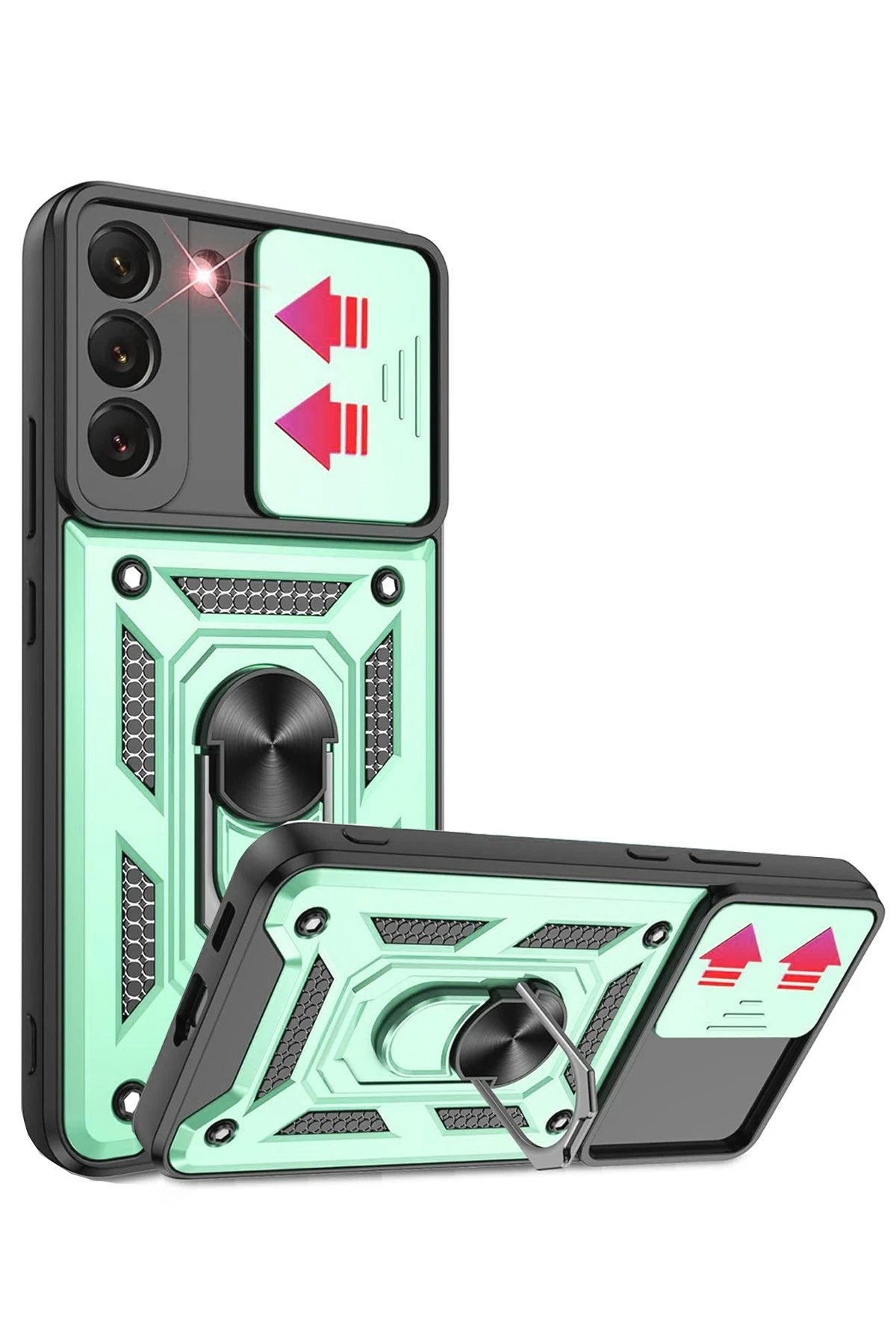 Newface Samsung Galaxy S22 Kılıf Pars Lens Yüzüklü Silikon - Yeşil