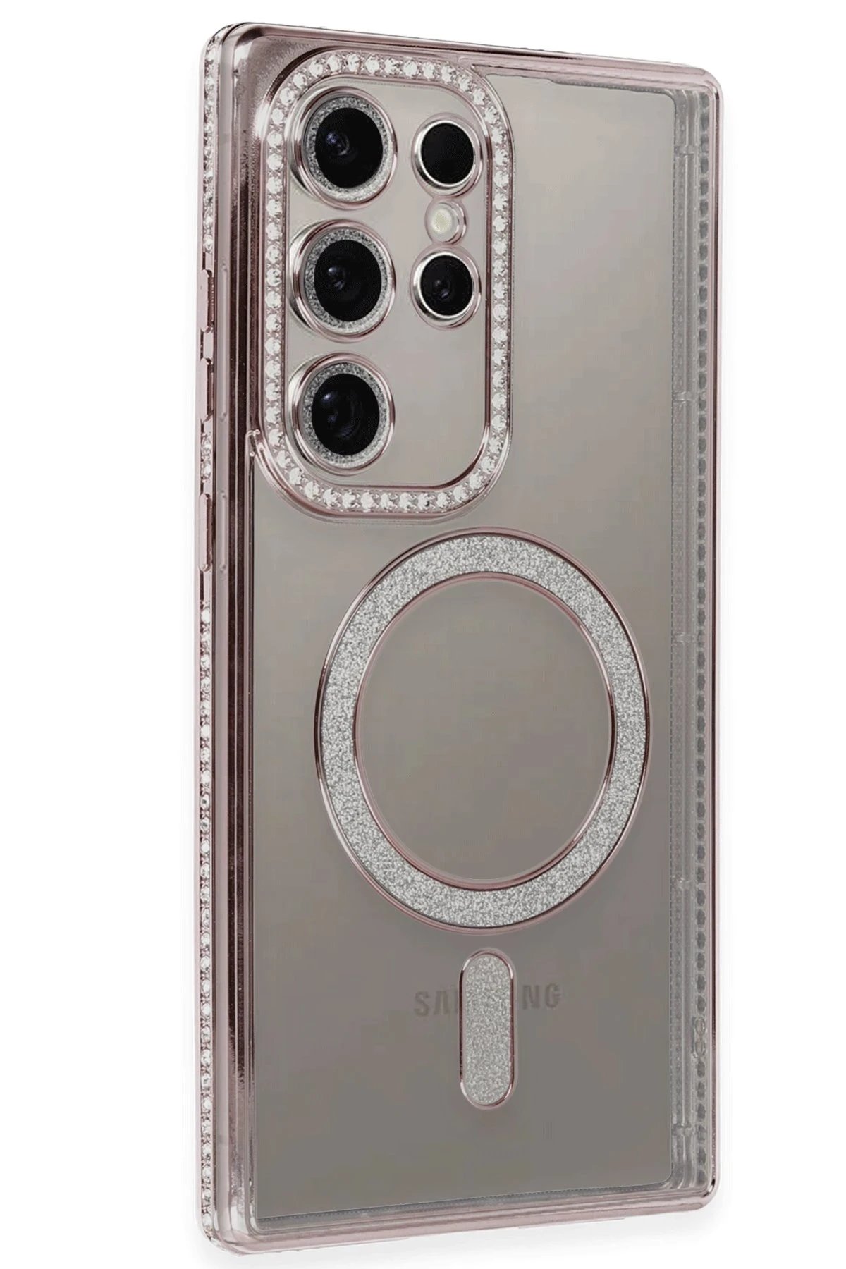 Newface Samsung Galaxy S24 Ultra Kılıf Joke Simli Magneticsafe Kılıf - Pembe