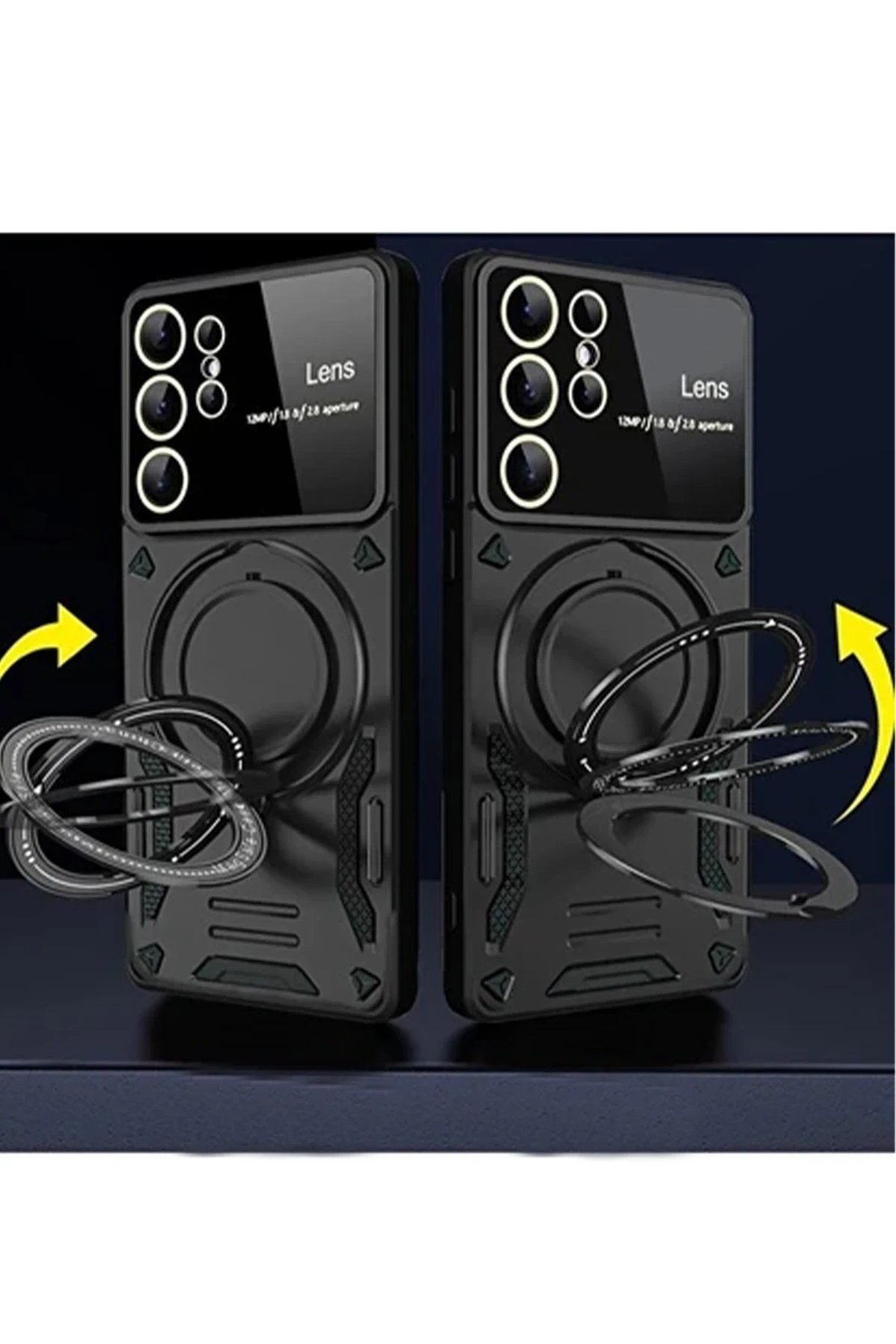 Newface Samsung Galaxy S24 Ultra Kılıf Joy Lens Standlı Kapak - Siyah