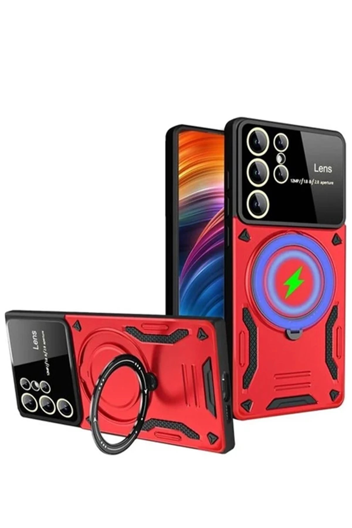 Newface Samsung Galaxy S24 Ultra Kılıf Joy Lens Standlı Kapak - Kırmızı