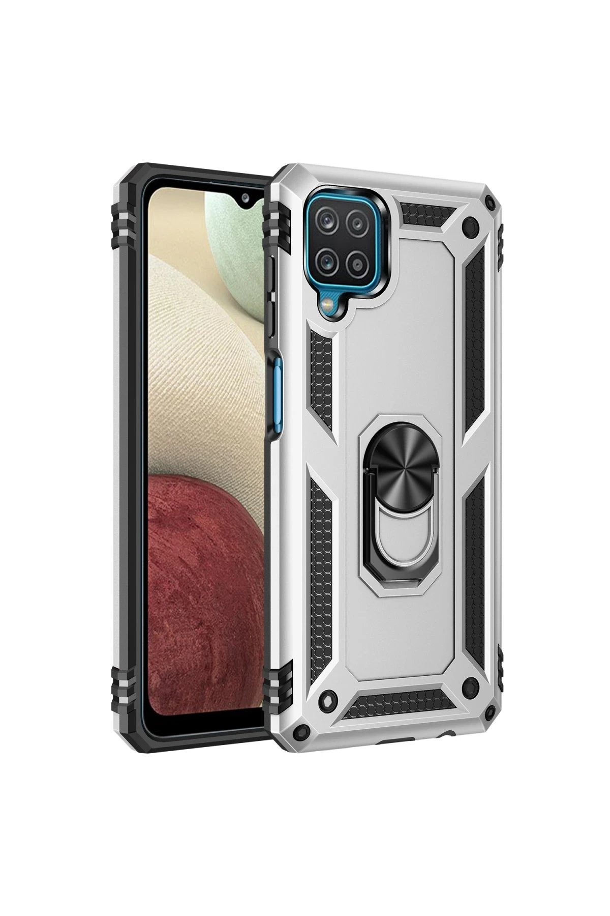 Newface Samsung Galaxy A22 Kılıf Sofya Yüzüklü Silikon Kapak - Gümüş