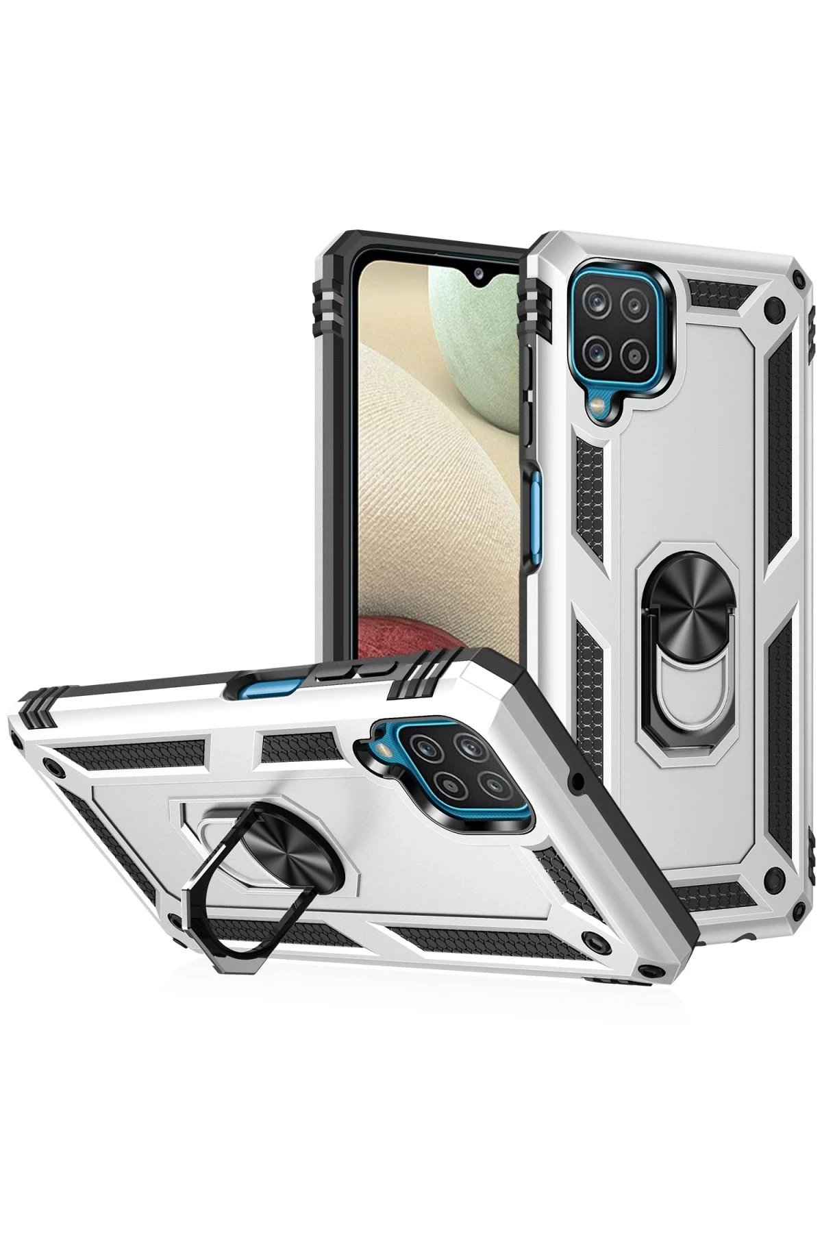 Newface Samsung Galaxy A22 Kılıf Sofya Yüzüklü Silikon Kapak - Gümüş