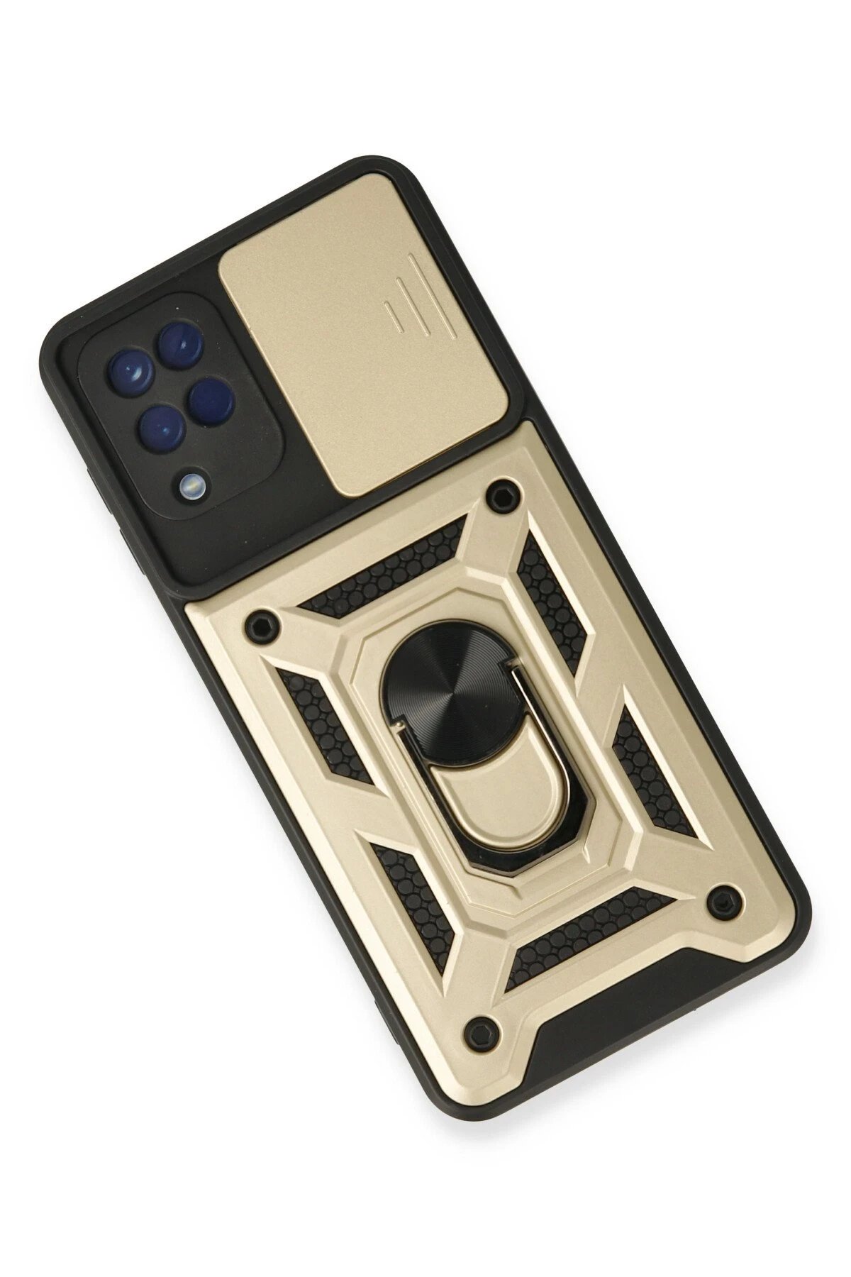 Newface Samsung Galaxy A22 Kılıf Pars Lens Yüzüklü Silikon - Gold