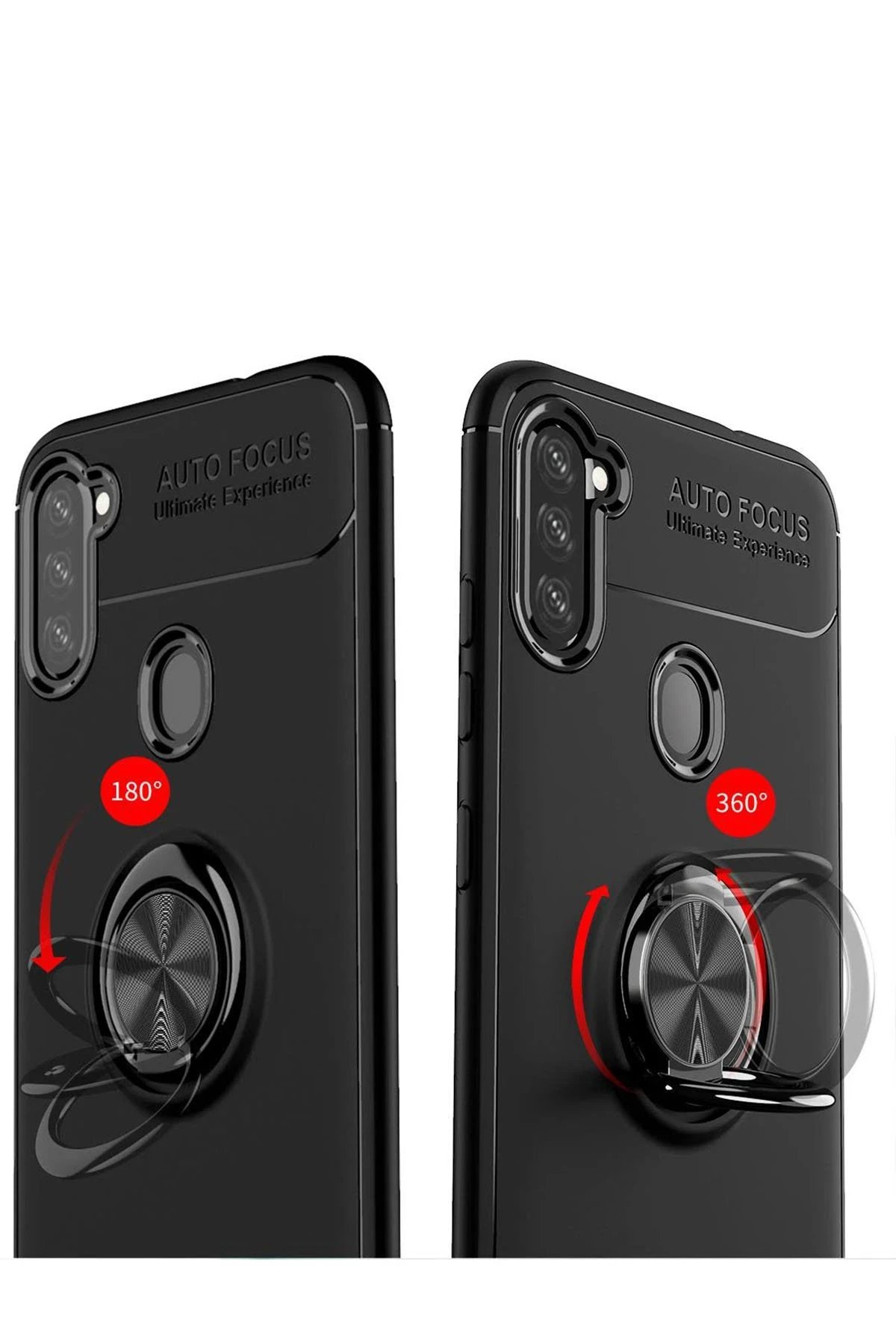 Newface Samsung Galaxy A11 Kılıf Range Yüzüklü Silikon - Siyah-Gold