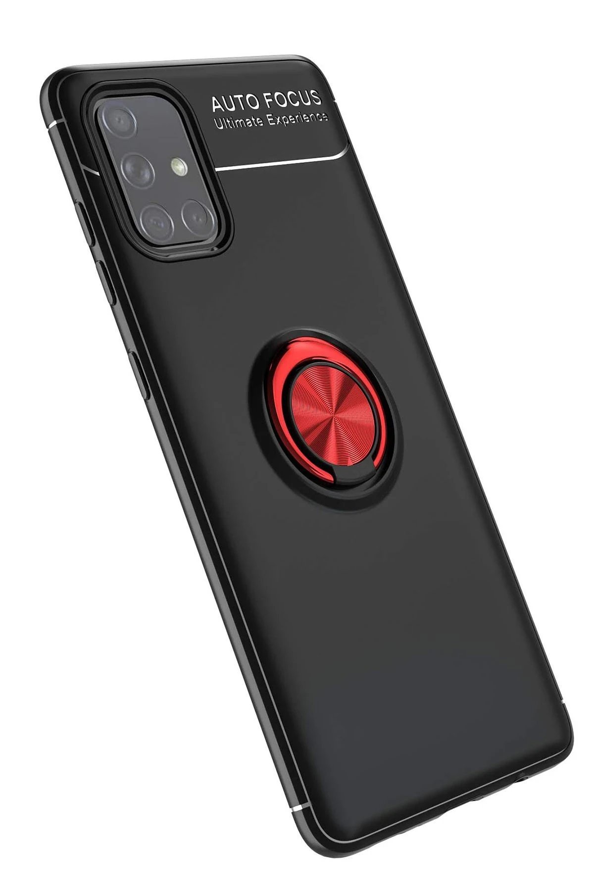 Newface Samsung Galaxy A71 Kılıf Range Yüzüklü Silikon - Siyah-Kırmızı