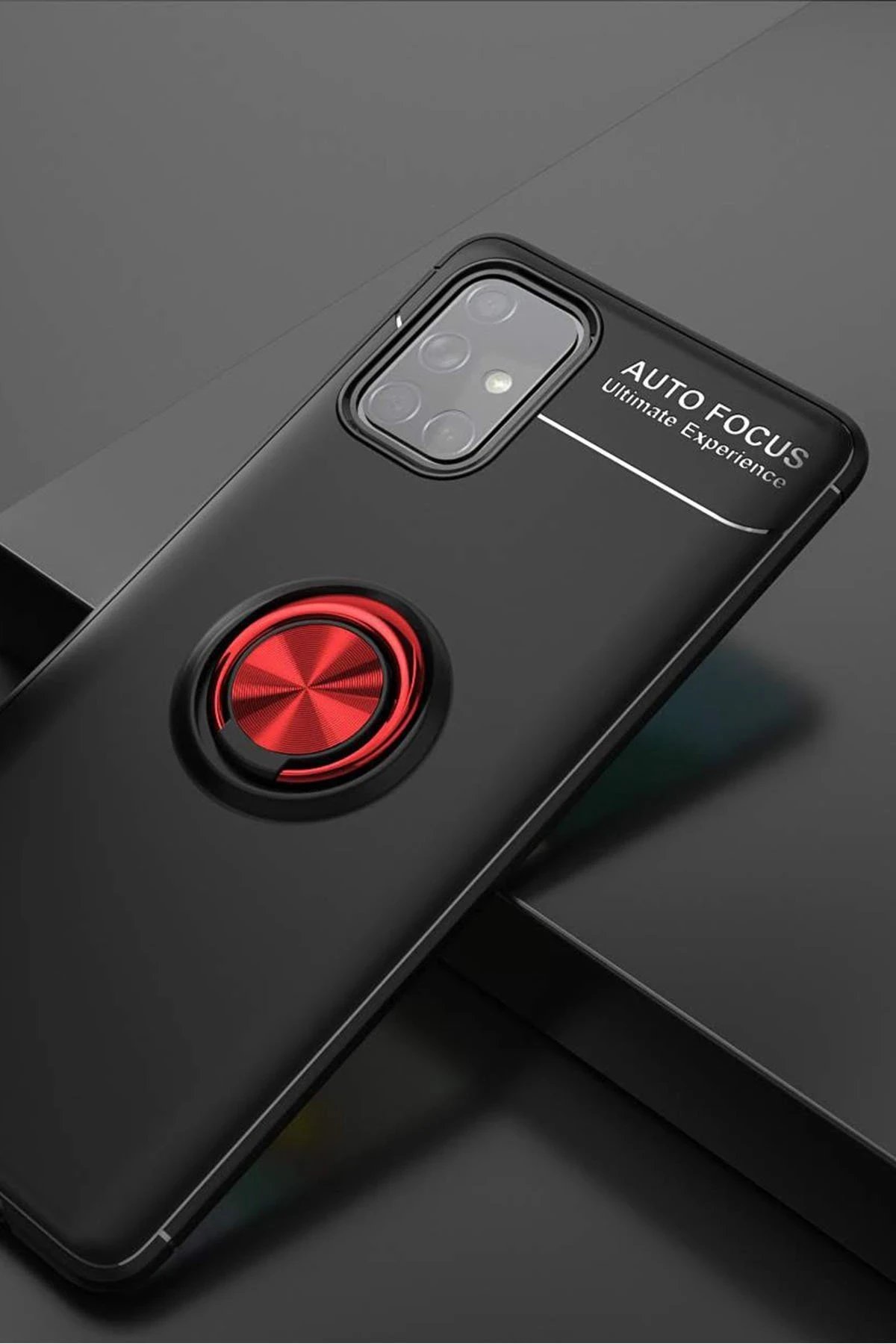 Newface Samsung Galaxy A71 Kılıf Range Yüzüklü Silikon - Siyah-Kırmızı