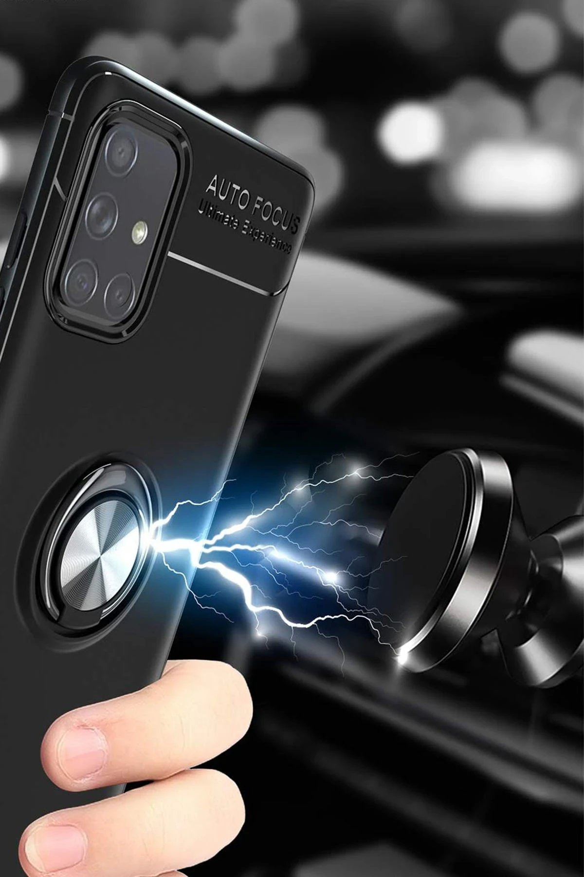 Newface Samsung Galaxy A71 Kılıf Range Yüzüklü Silikon - Siyah-Kırmızı