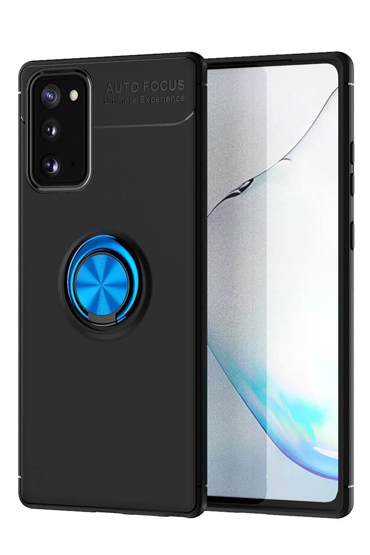 Newface Samsung Galaxy Note 20 Kılıf Range Yüzüklü Silikon - Siyah-Mavi