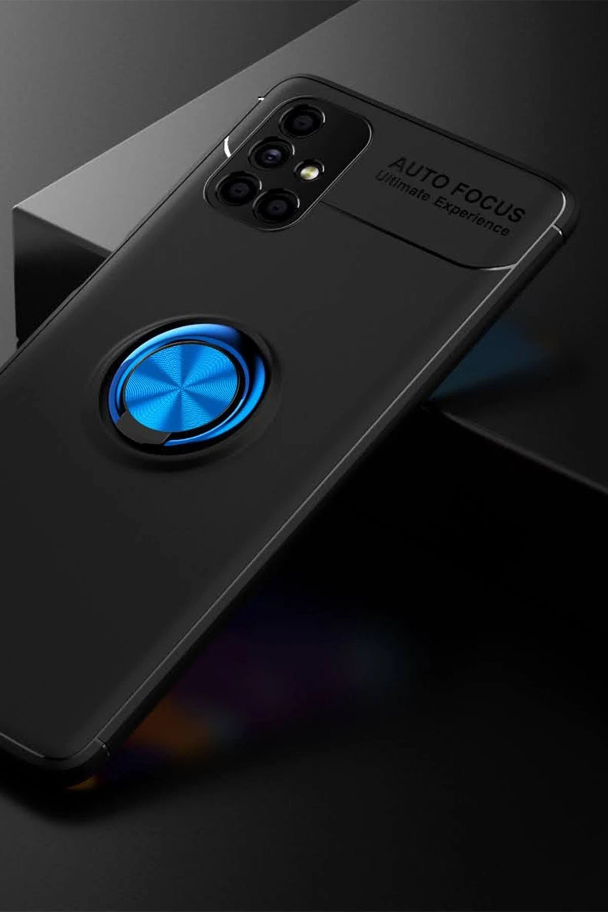 Newface Samsung Galaxy M51 Kılıf Range Yüzüklü Silikon - Siyah-Mavi