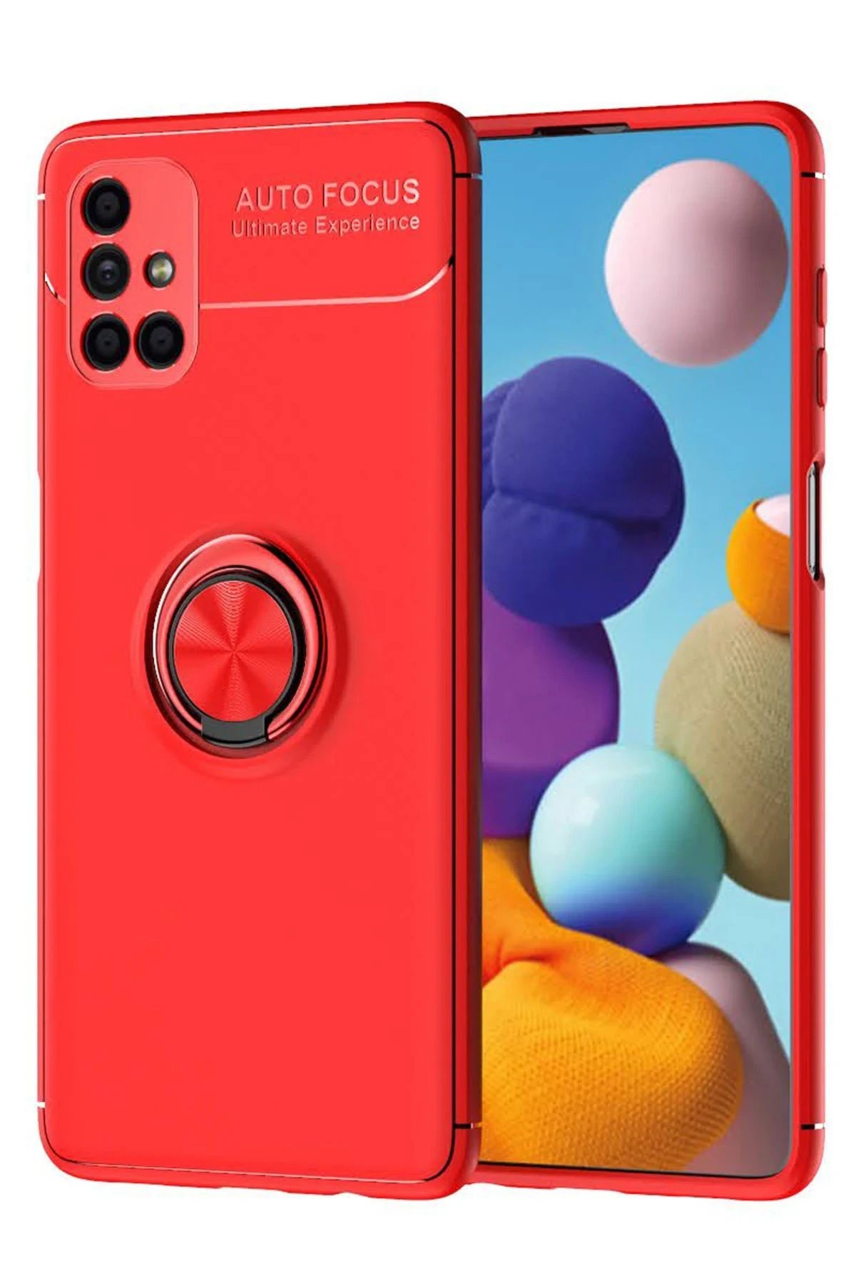 Newface Samsung Galaxy M51 Kılıf Range Yüzüklü Silikon - Kırmızı