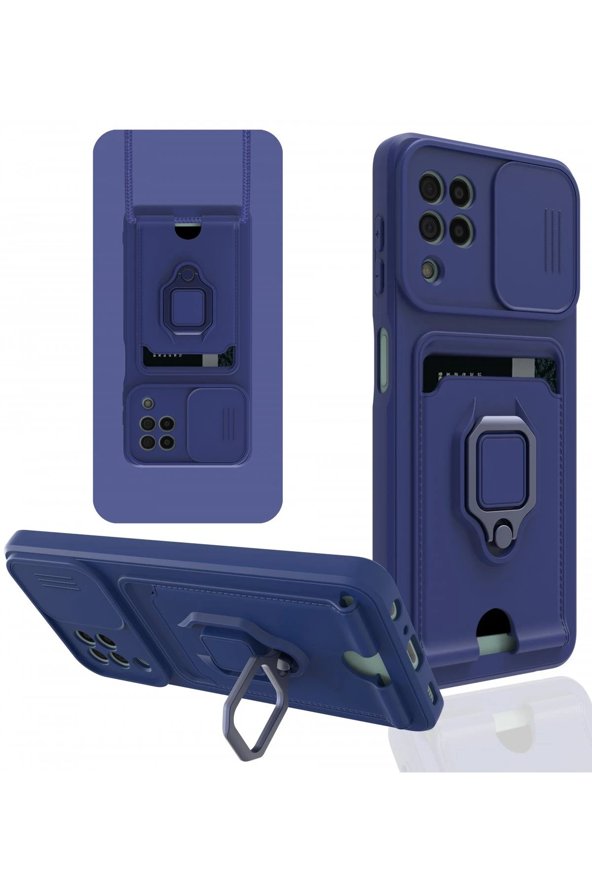 Newface Samsung Galaxy A22 Kılıf Zuma Kartvizitli Yüzüklü Silikon - Lacivert