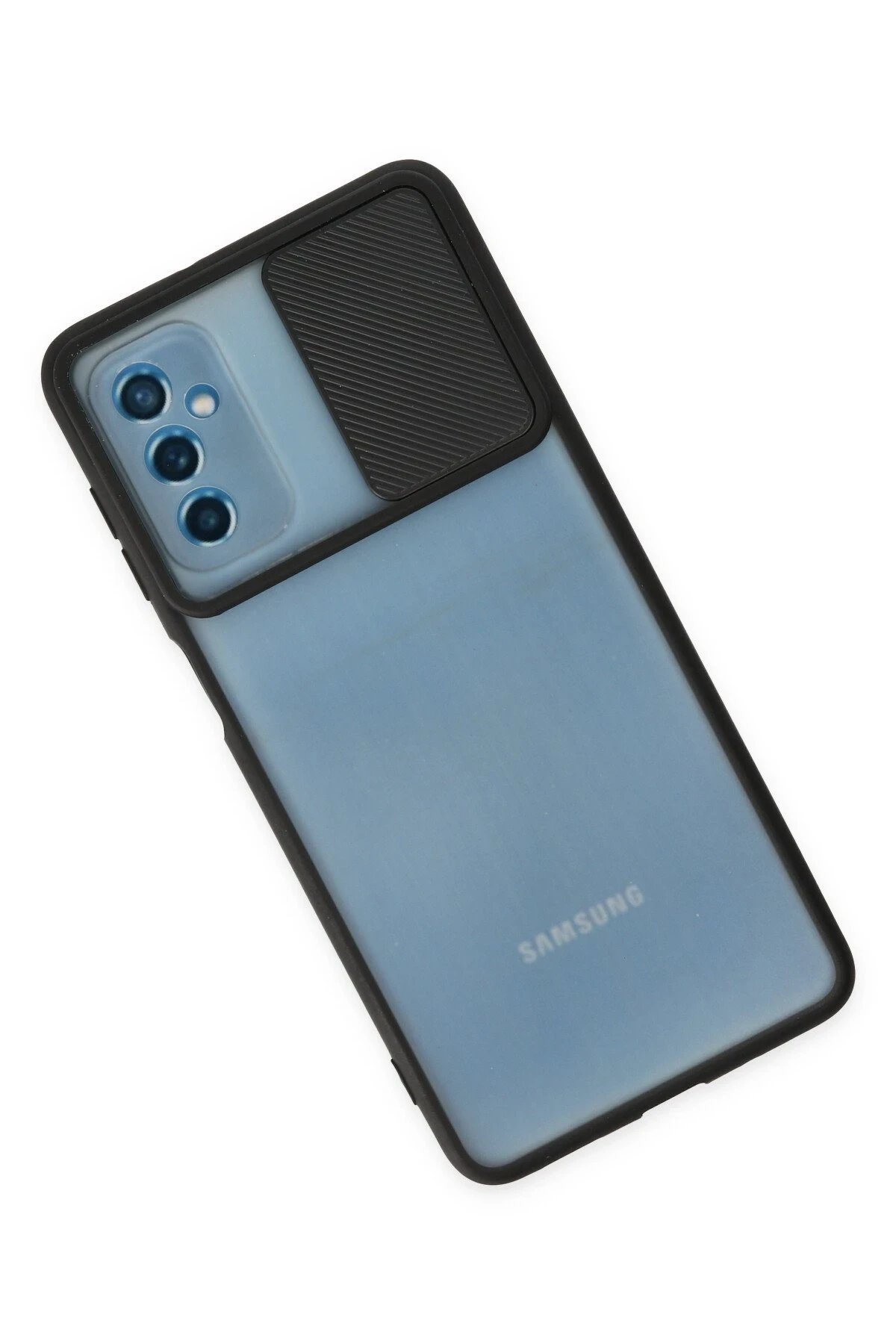 Newface Samsung Galaxy M52 5G Kılıf Palm Buzlu Kamera Sürgülü Silikon - Siyah