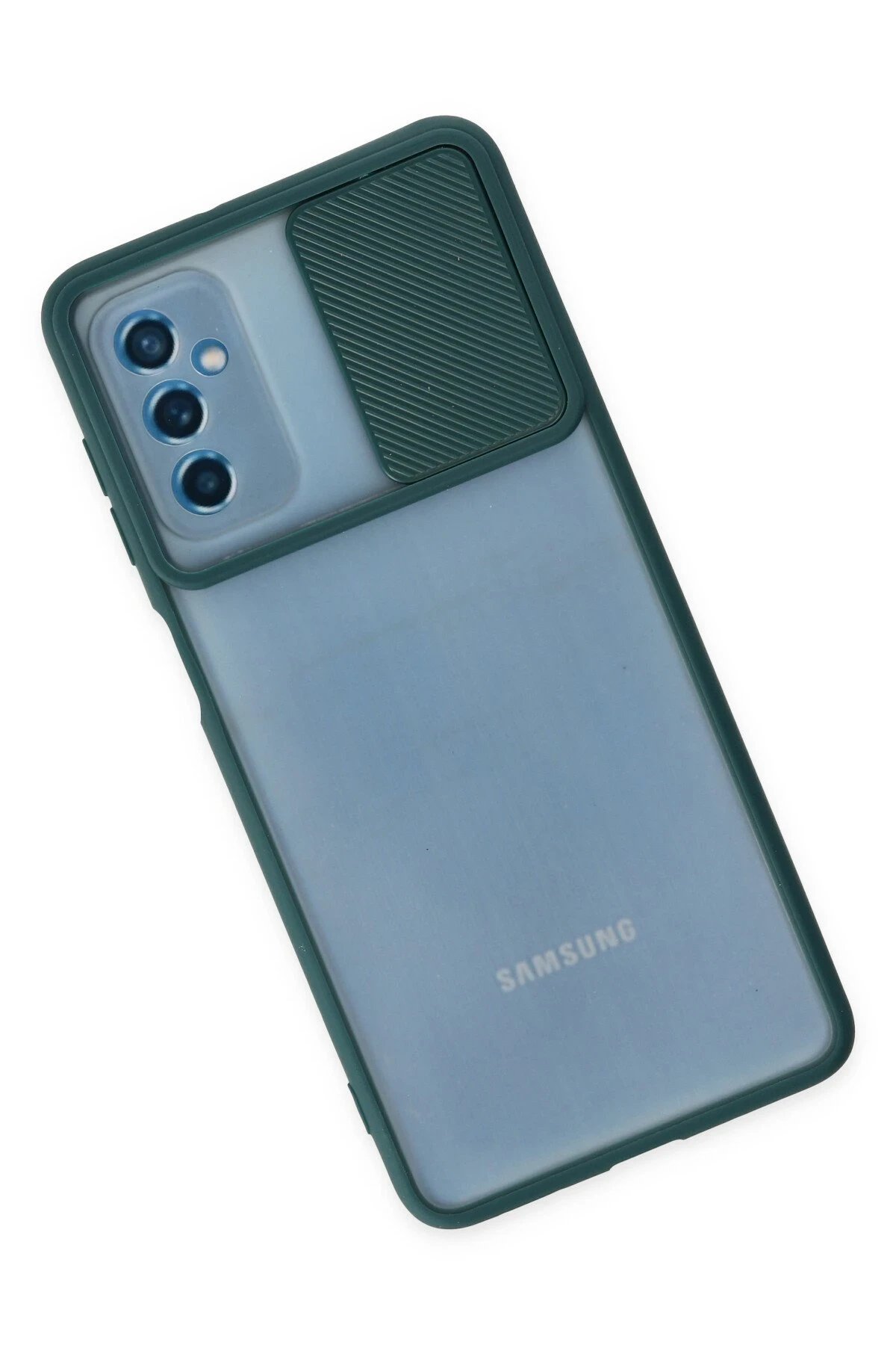 Newface Samsung Galaxy M52 5G Kılıf Palm Buzlu Kamera Sürgülü Silikon - Yeşil