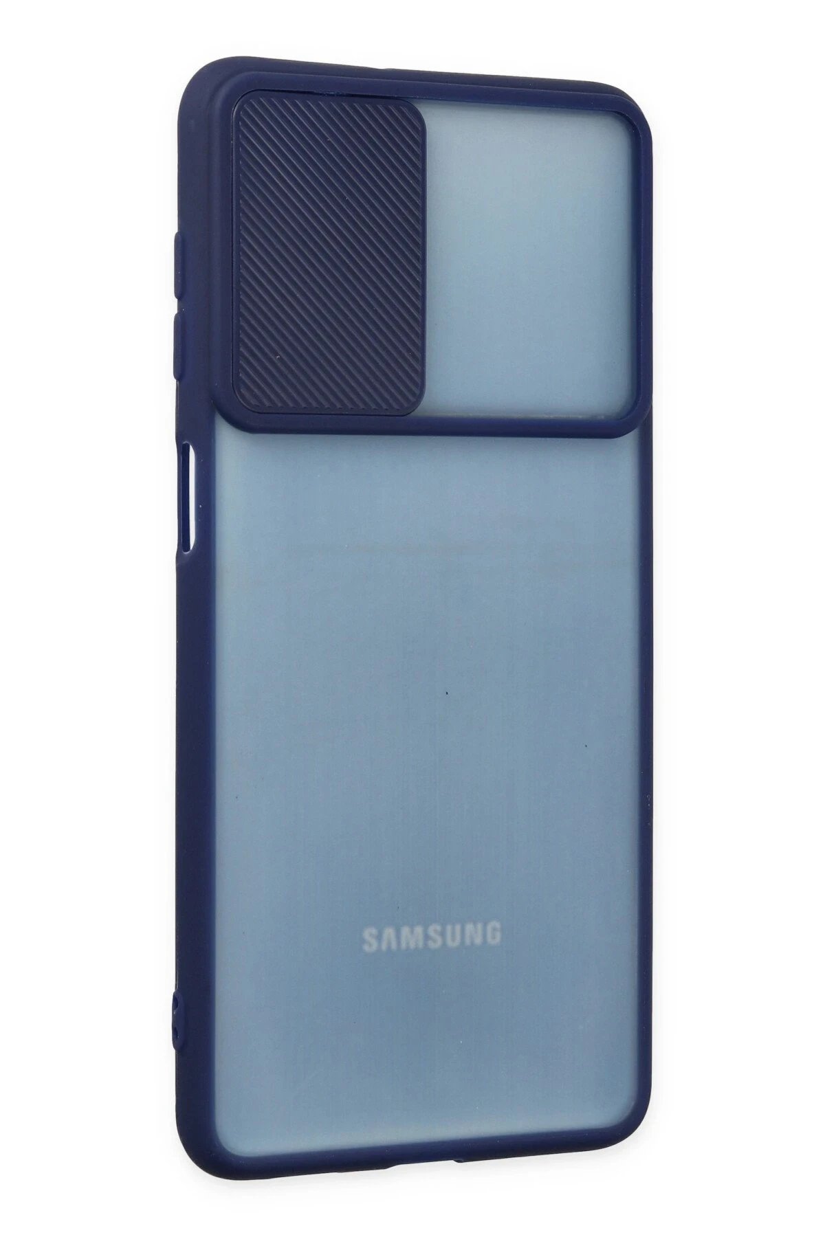 Newface Samsung Galaxy M52 5G Kılıf Palm Buzlu Kamera Sürgülü Silikon - Lacivert