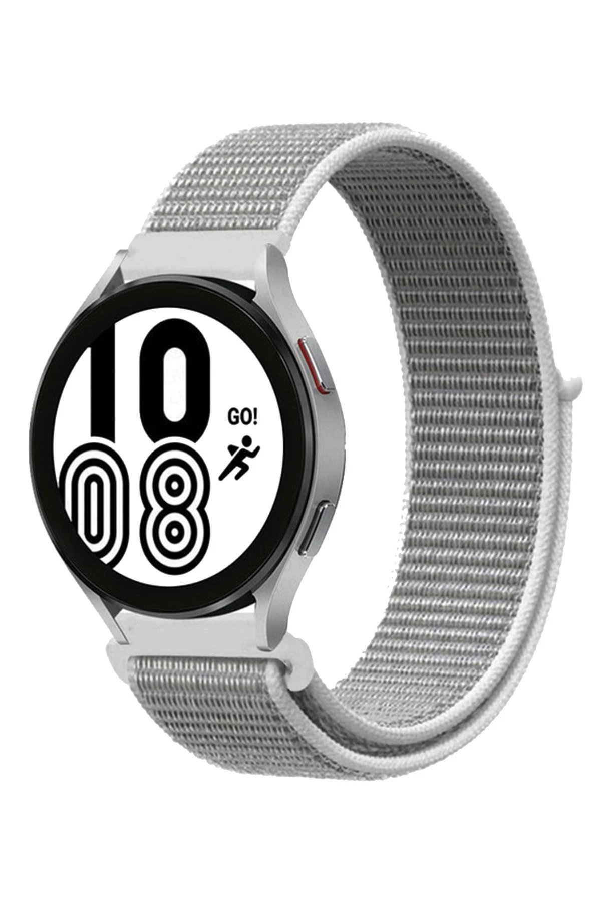 Newface Samsung Galaxy Watch 4 Hasırlı Cırtcırtlı Kordon - Beyaz