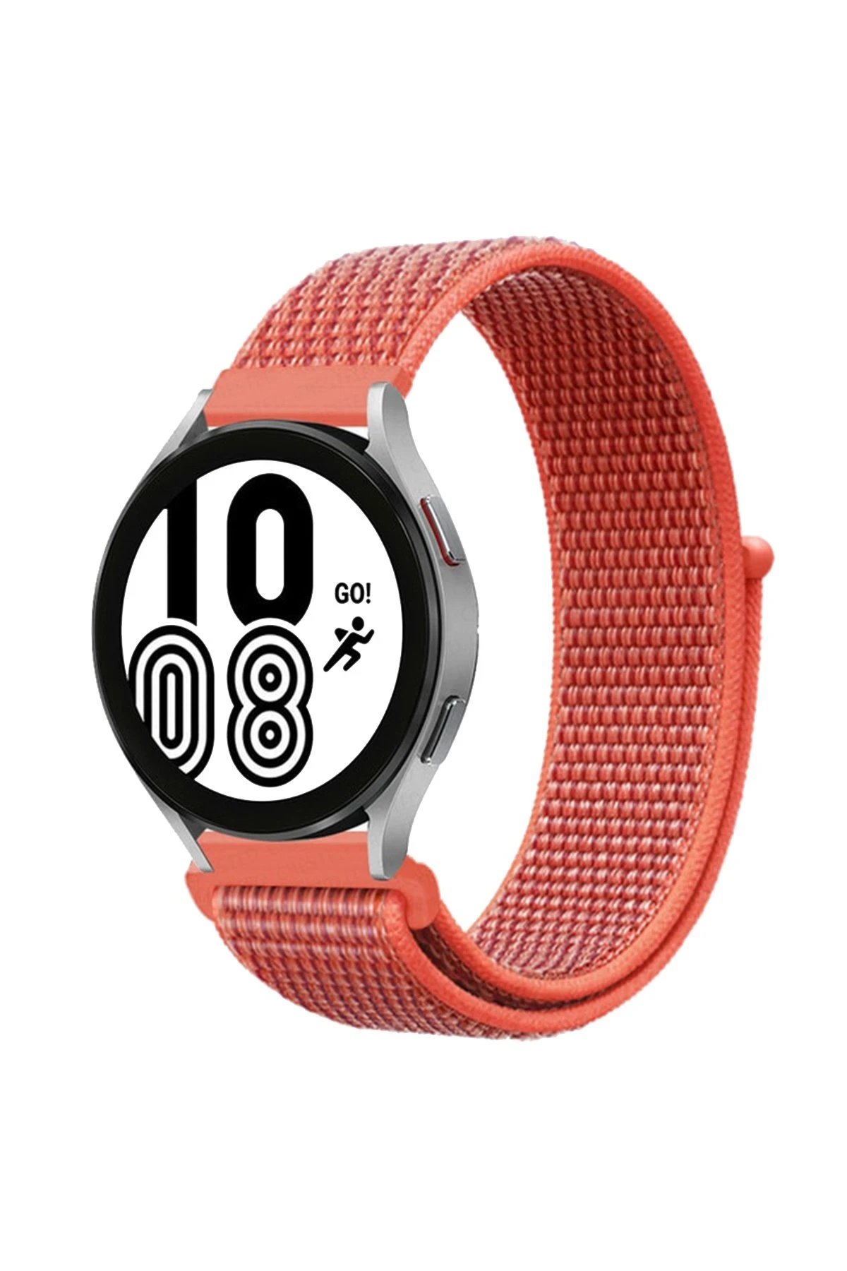 Newface Samsung Galaxy Watch 4 Hasırlı Cırtcırtlı Kordon - Turuncu