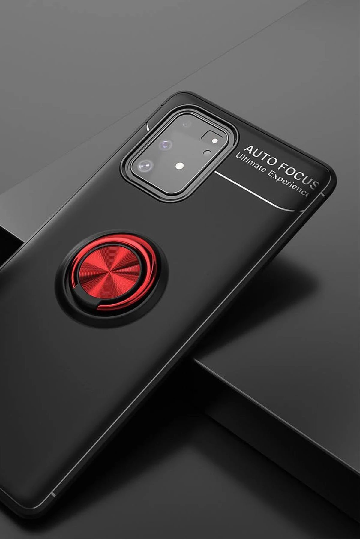 Newface Samsung Galaxy A91 / S10 Lite Kılıf Range Yüzüklü Silikon - Siyah-Kırmızı