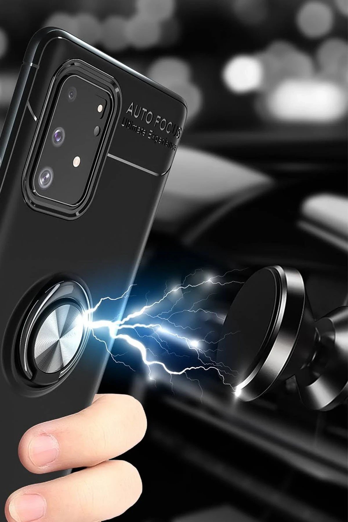 Newface Samsung Galaxy A91 / S10 Lite Kılıf Range Yüzüklü Silikon - Siyah-Kırmızı