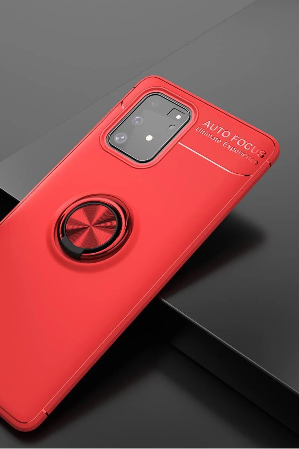 Newface Samsung Galaxy A91 / S10 Lite Kılıf Range Yüzüklü Silikon - Kırmızı