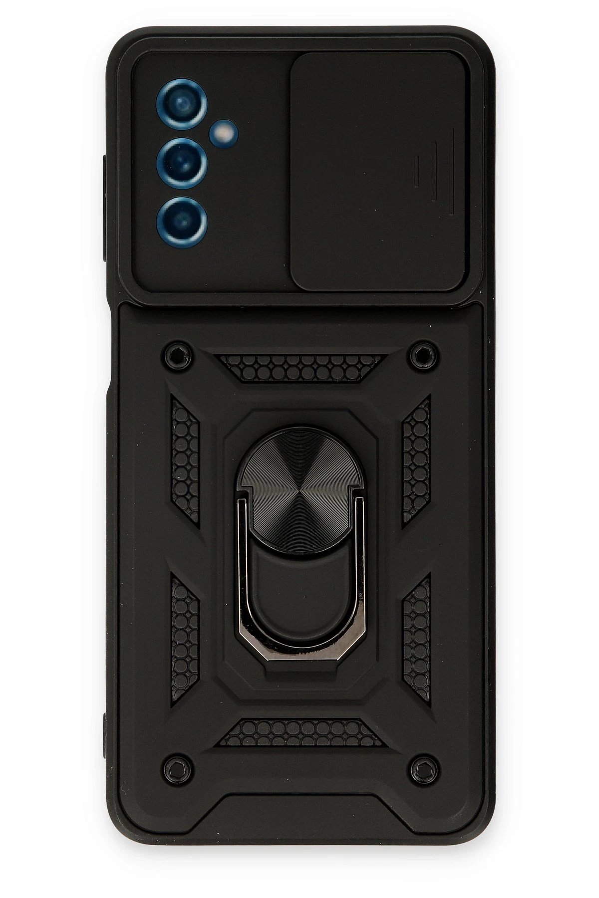 Newface Samsung Galaxy M52 5G Kılıf Pars Lens Yüzüklü Silikon - Siyah