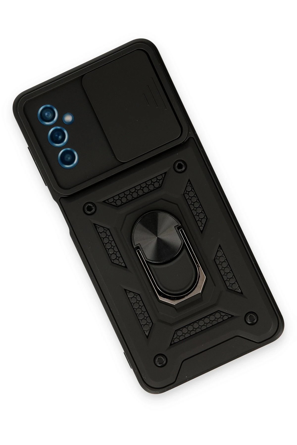 Newface Samsung Galaxy M52 5G Kılıf Pars Lens Yüzüklü Silikon - Siyah