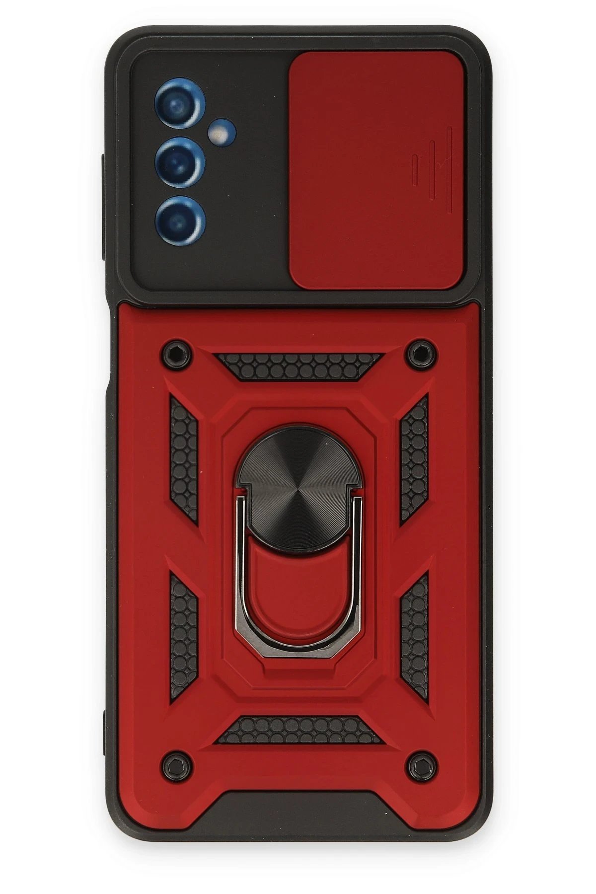 Newface Samsung Galaxy M52 5G Kılıf Pars Lens Yüzüklü Silikon - Kırmızı