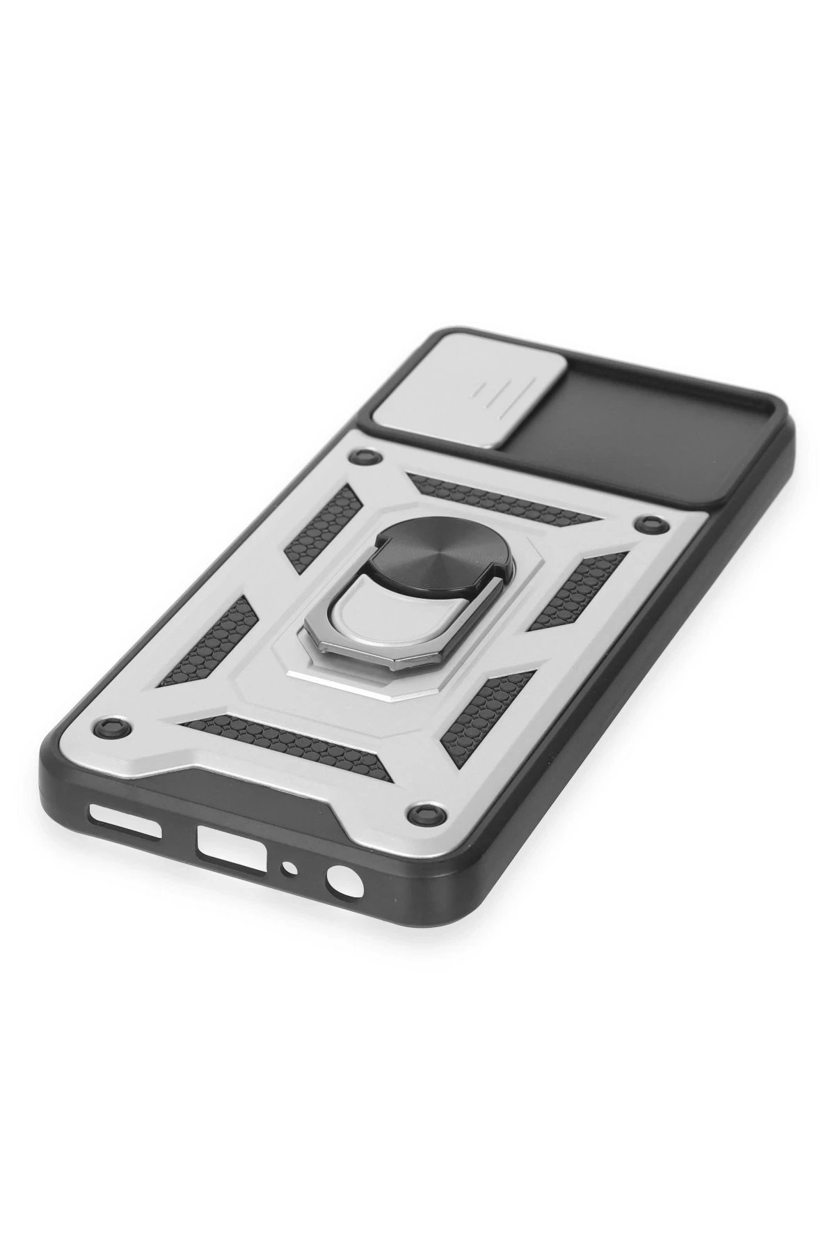 Newface Samsung Galaxy A04E Kılıf Pars Lens Yüzüklü Silikon - Gümüş