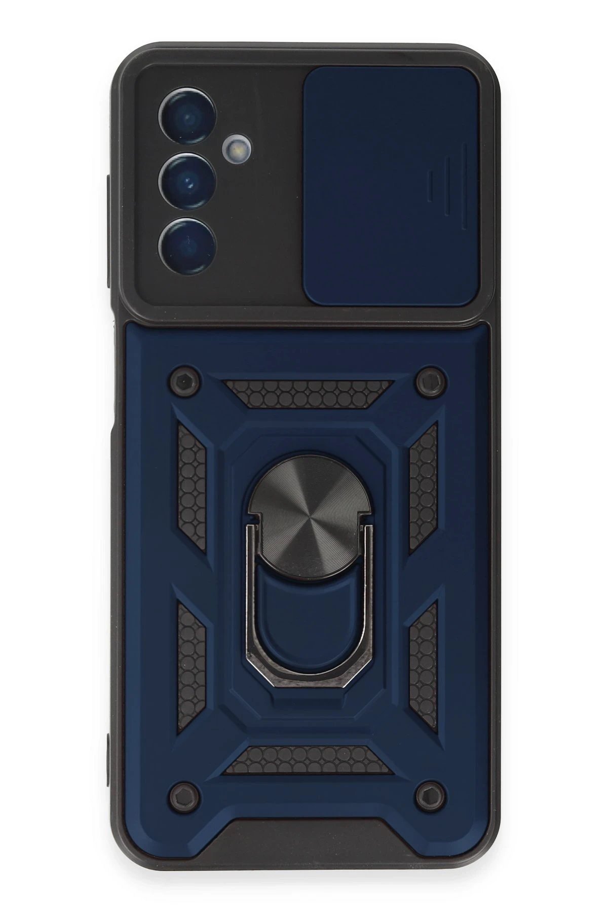 Newface Samsung Galaxy A14 4G Kılıf Pars Lens Yüzüklü Silikon - Lacivert