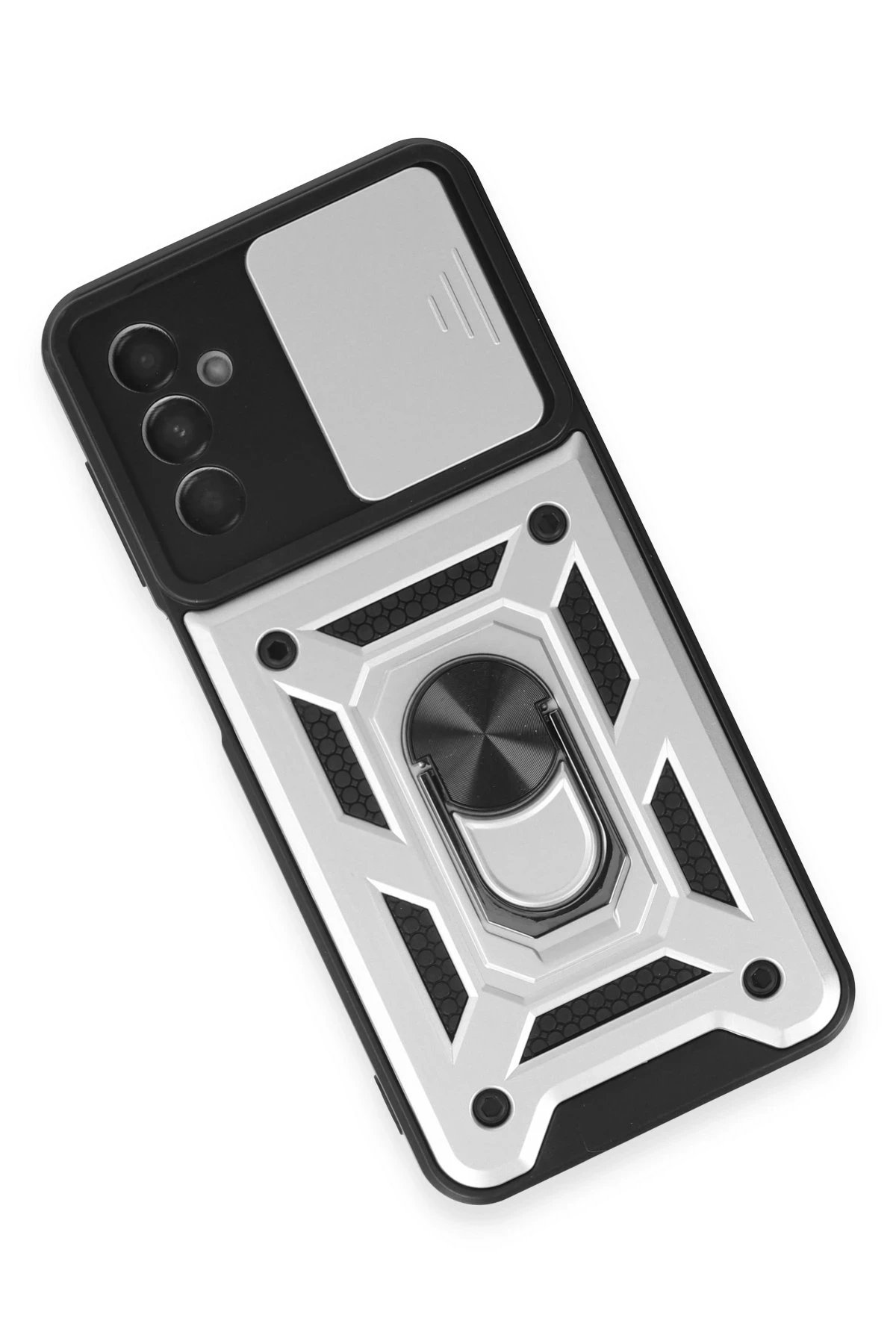 Newface Samsung Galaxy A14 4G Kılıf Pars Lens Yüzüklü Silikon - Gümüş