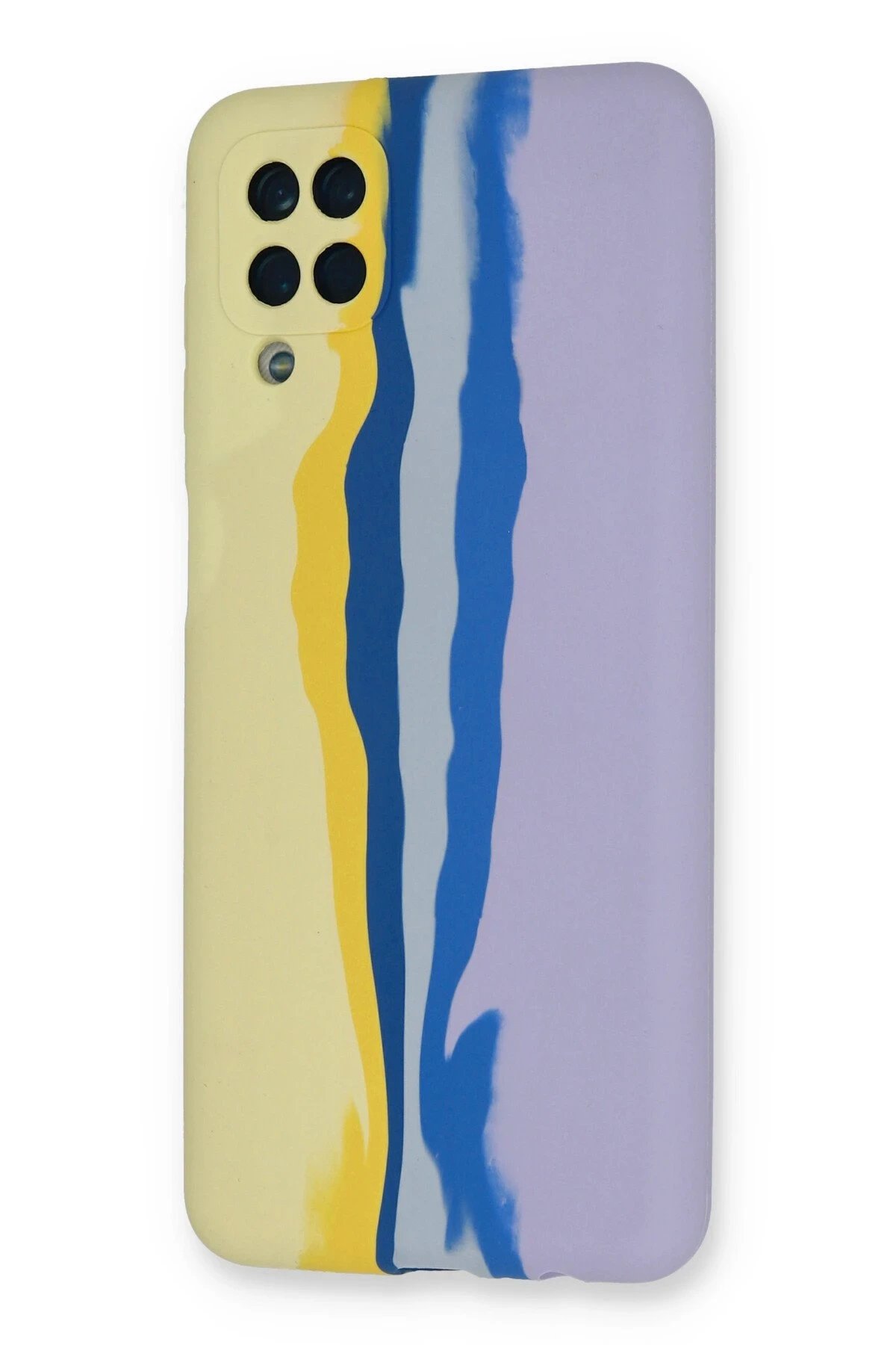 Newface Samsung Galaxy A22 Kılıf Ebruli Lansman Silikon - Sarı-Lila