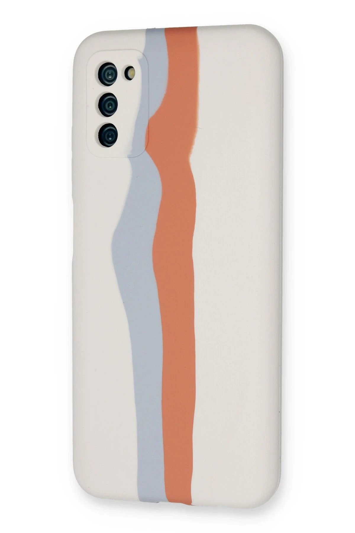 Newface Samsung Galaxy A03S Kılıf Ebruli Lansman Silikon - Beyaz-Turuncu