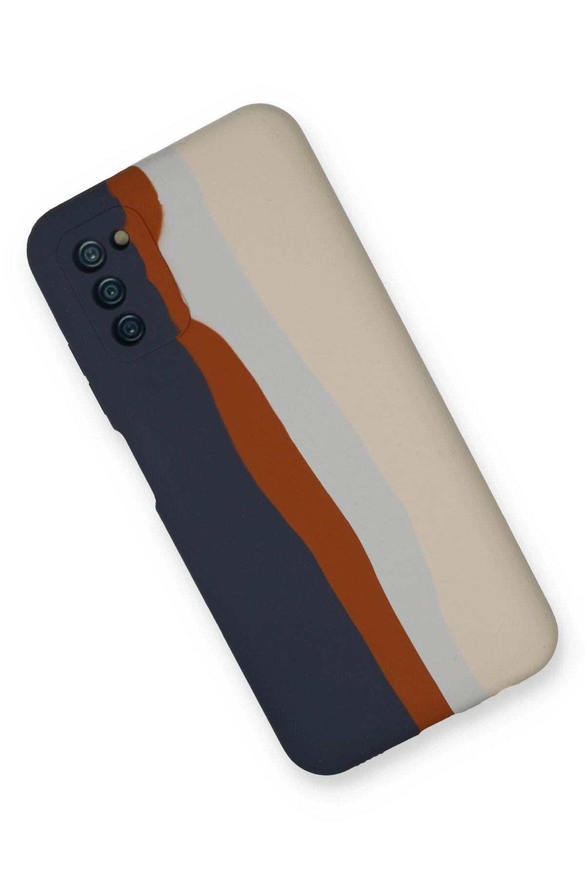 Newface Samsung Galaxy A03S Kılıf Ebruli Lansman Silikon - Lacivert-Krem