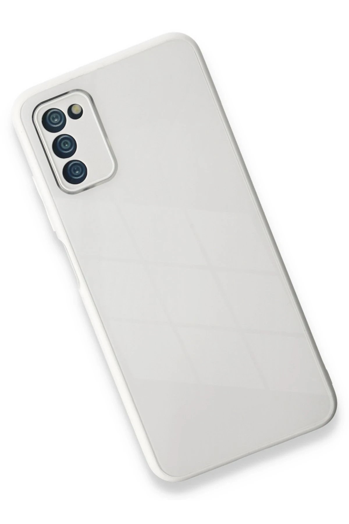 Newface Samsung Galaxy A03S Kılıf Glass Kapak - Beyaz