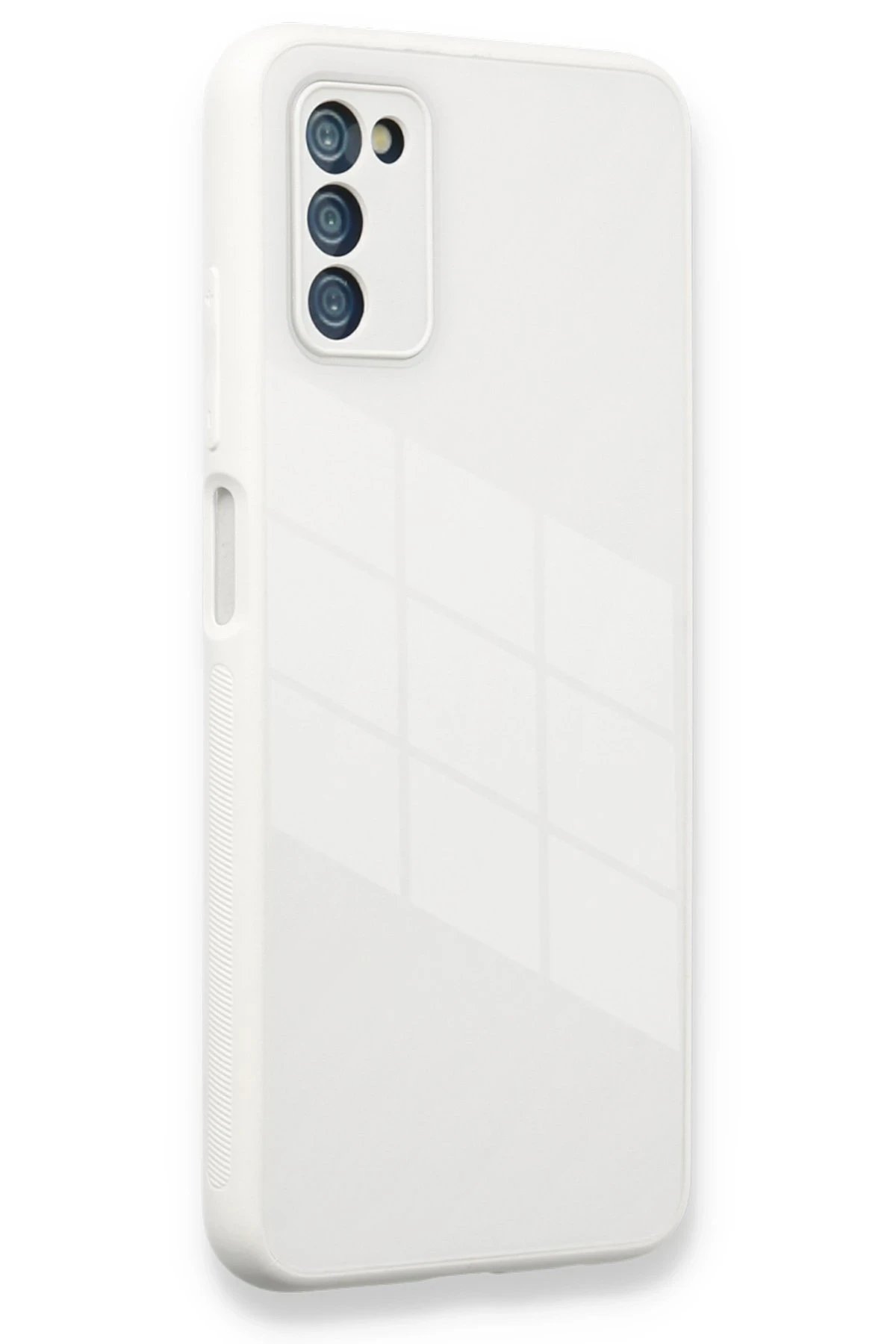 Newface Samsung Galaxy A03S Kılıf Glass Kapak - Beyaz