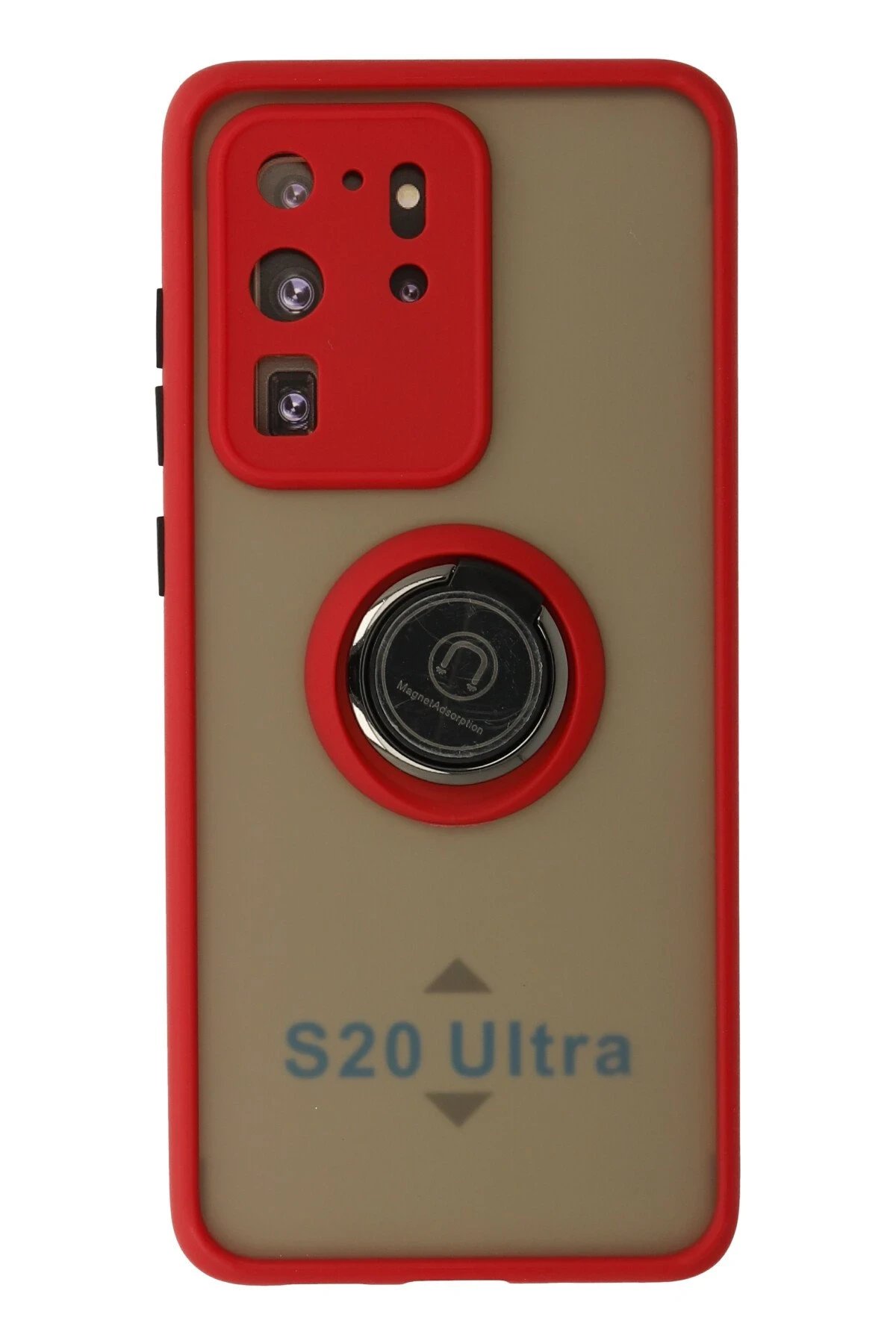 Newface Samsung Galaxy S20 Ultra Kılıf Montreal Yüzüklü Silikon Kapak - Kırmızı