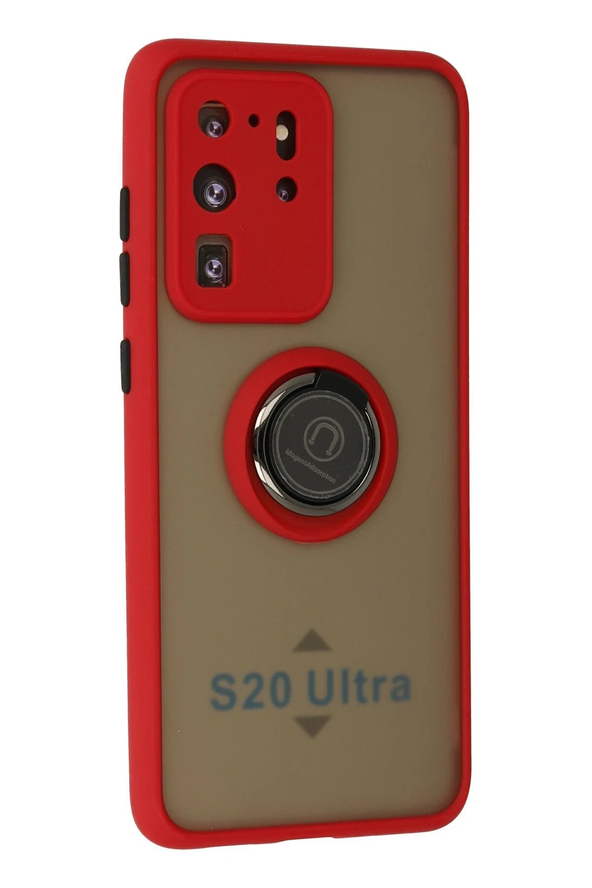 Newface Samsung Galaxy S20 Ultra Kılıf Montreal Yüzüklü Silikon Kapak - Kırmızı