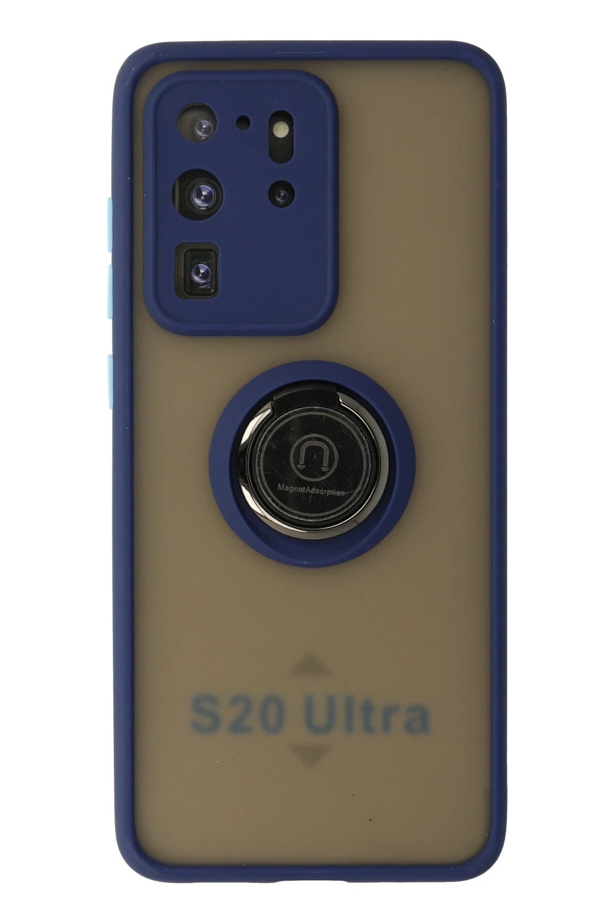 Newface Samsung Galaxy S20 Ultra Kılıf Montreal Yüzüklü Silikon Kapak - Lacivert