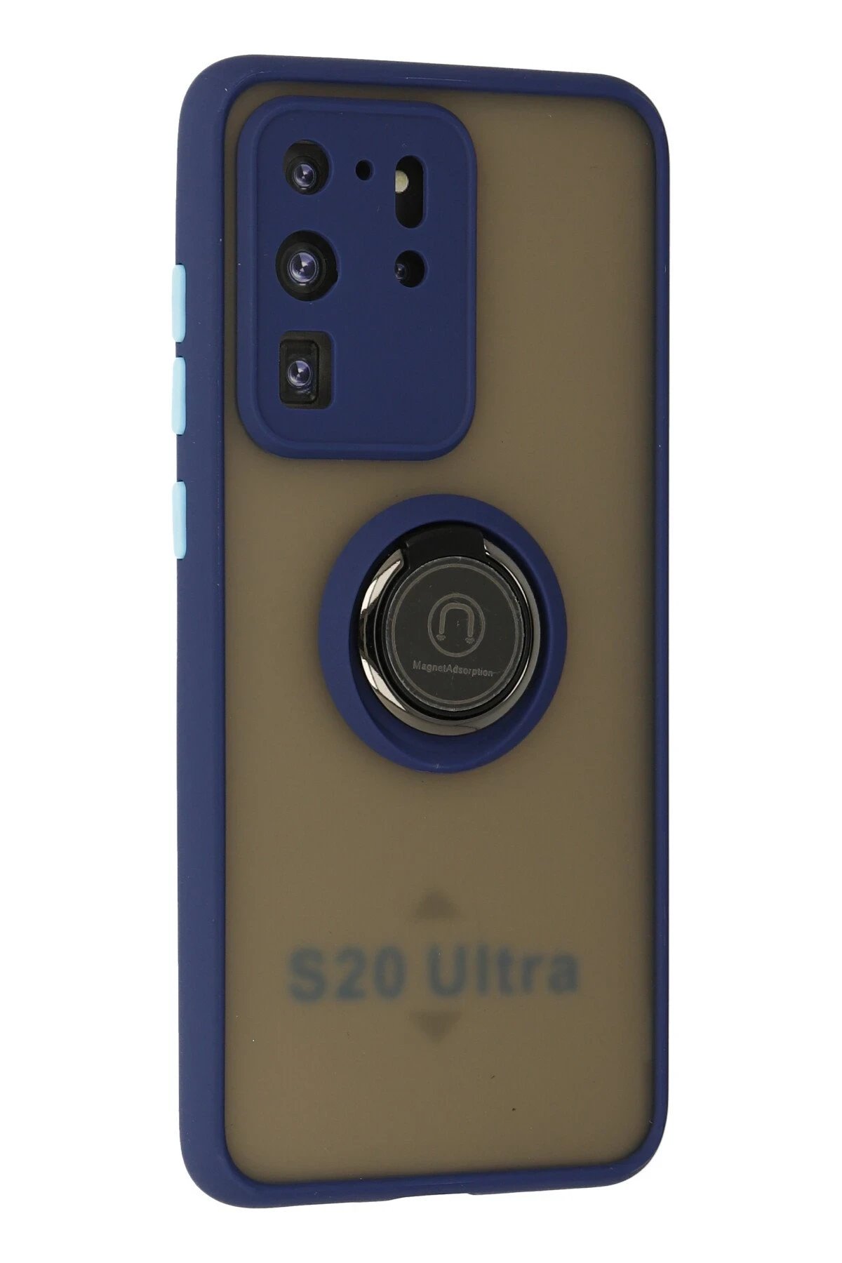 Newface Samsung Galaxy S20 Ultra Kılıf Montreal Yüzüklü Silikon Kapak - Lacivert