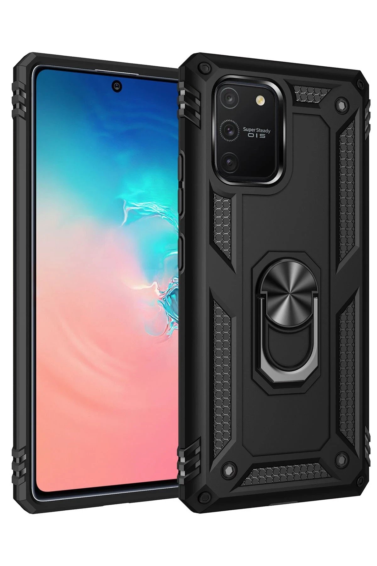 Newface Samsung Galaxy A91 / S10 Lite Kılıf Sofya Yüzüklü Silikon Kapak - Siyah