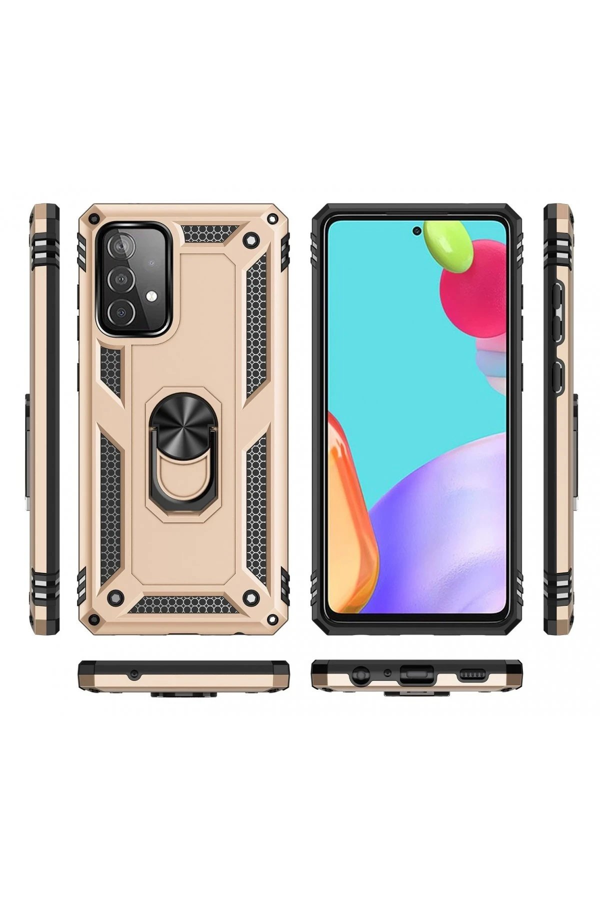 Newface Samsung Galaxy A23 4G Kılıf Sofya Yüzüklü Silikon Kapak - Gold