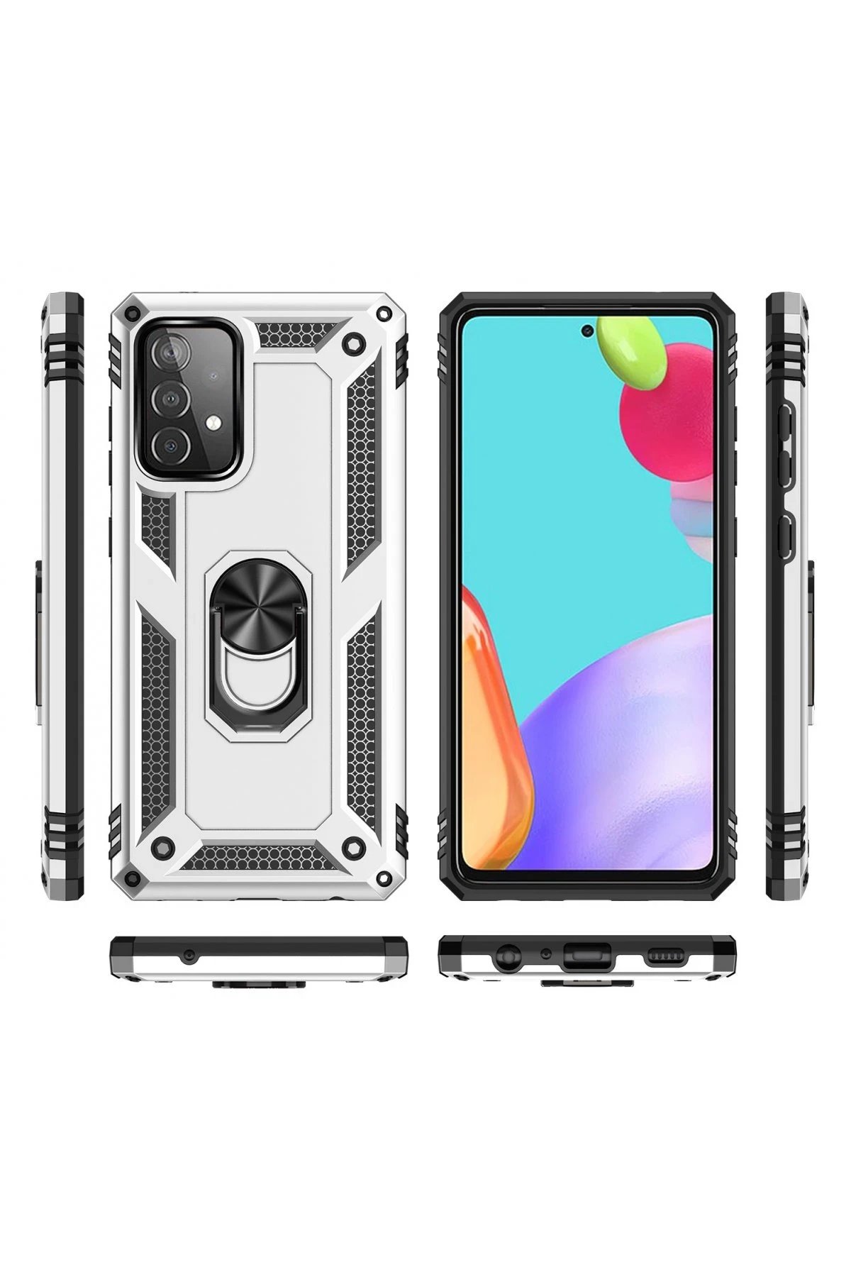 Newface Samsung Galaxy A33 5G Kılıf Sofya Yüzüklü Silikon Kapak - Gümüş