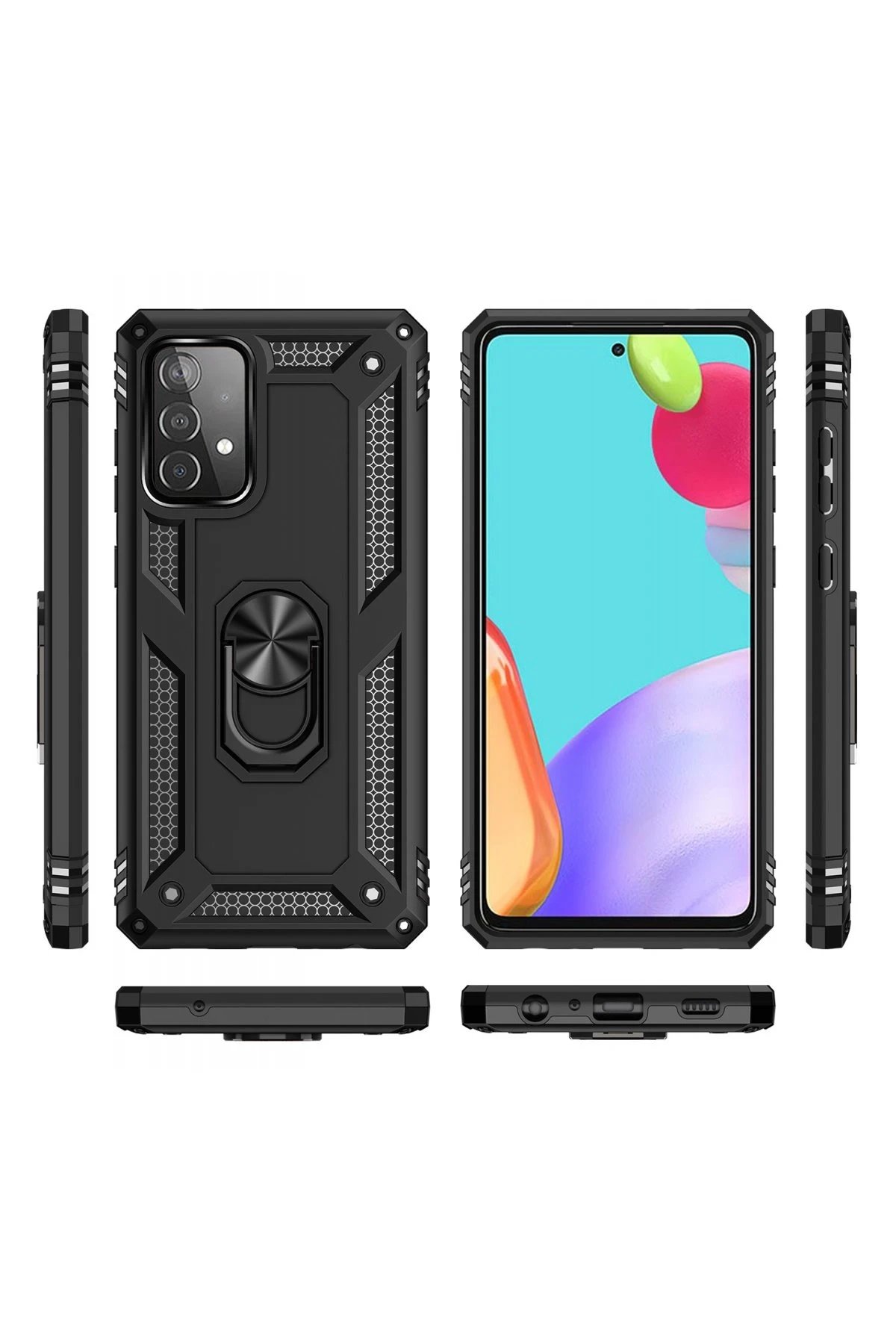 Newface Samsung Galaxy A53 5G Kılıf Sofya Yüzüklü Silikon Kapak - Siyah